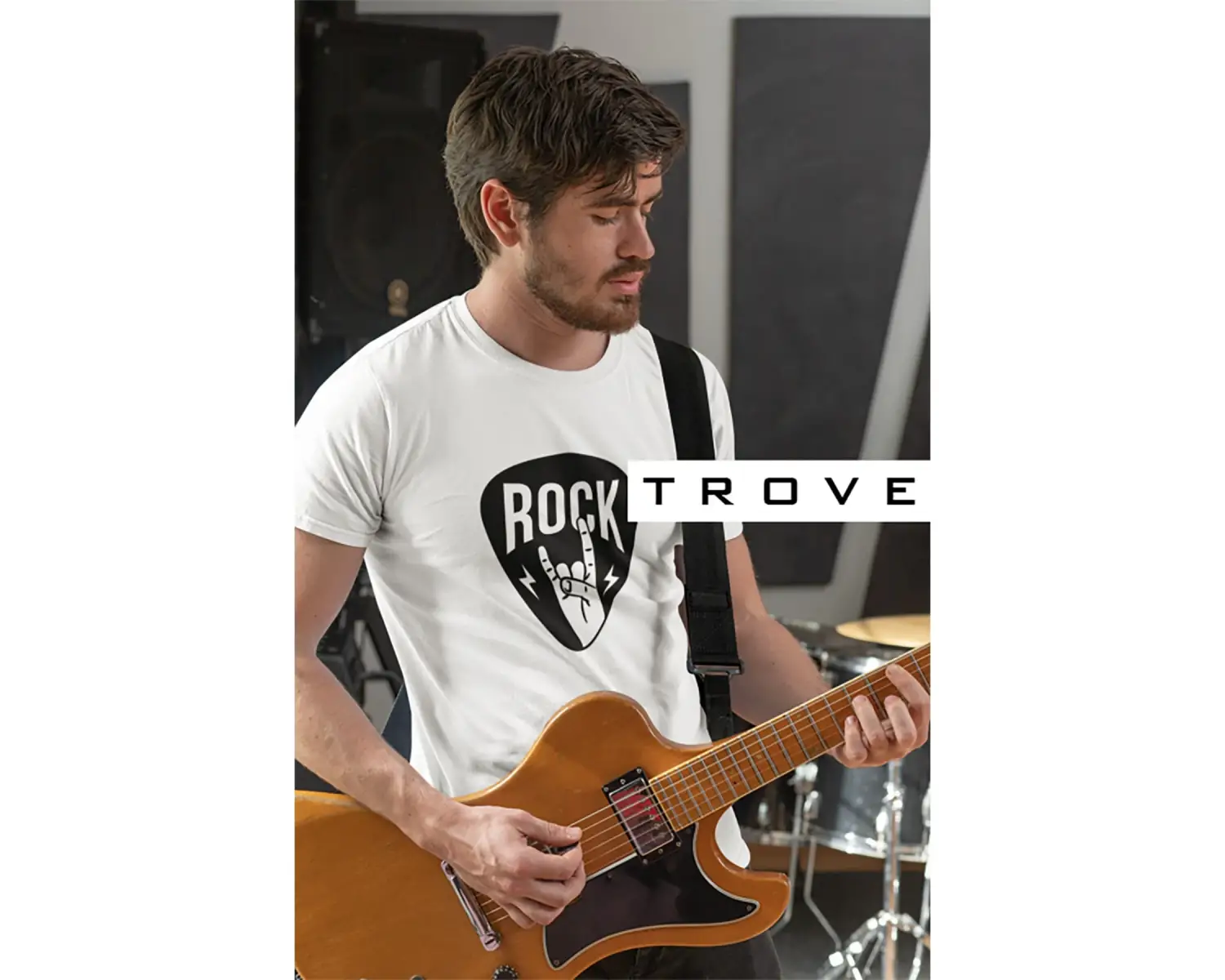 Unısex Kadın Erkek Rockn Roll Gitar Pena Tasarım Baskılı % 100 Pamuk T-shirt