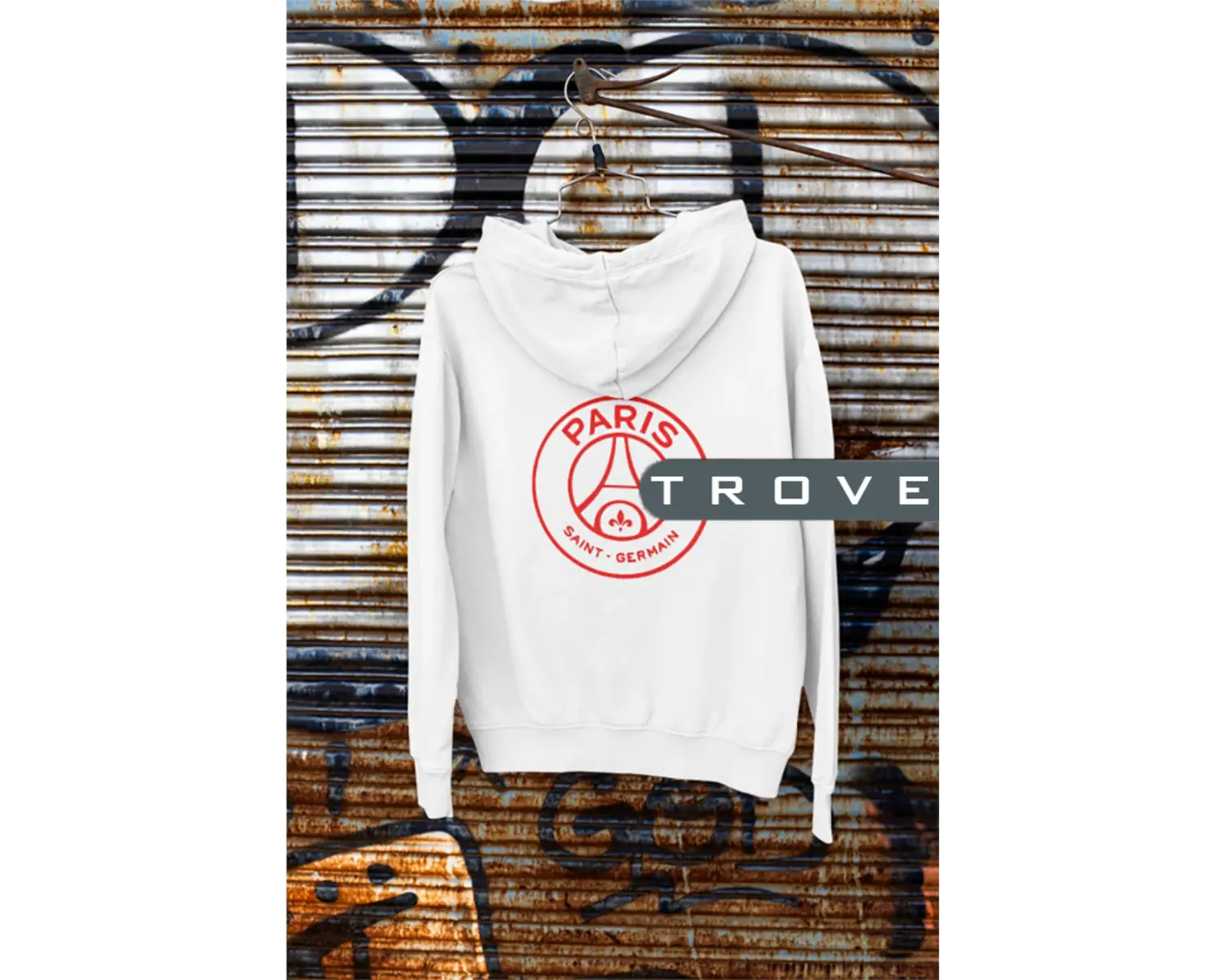 Unısex Kadın Erkek Saint Germaın Ön Arka Baskılı Kapüşonlu %100 Pamuk Sweatshirt Beyaz