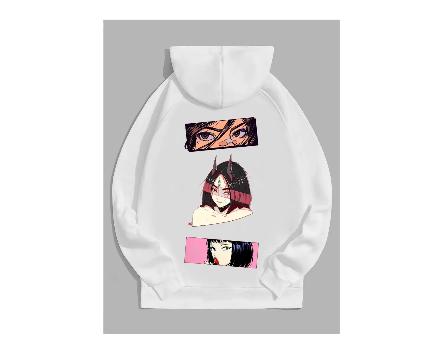 Unisex Kadın/Erkek Siyah Anime Oversize Bisiklet Yaka Pamuklu Sweatshirt