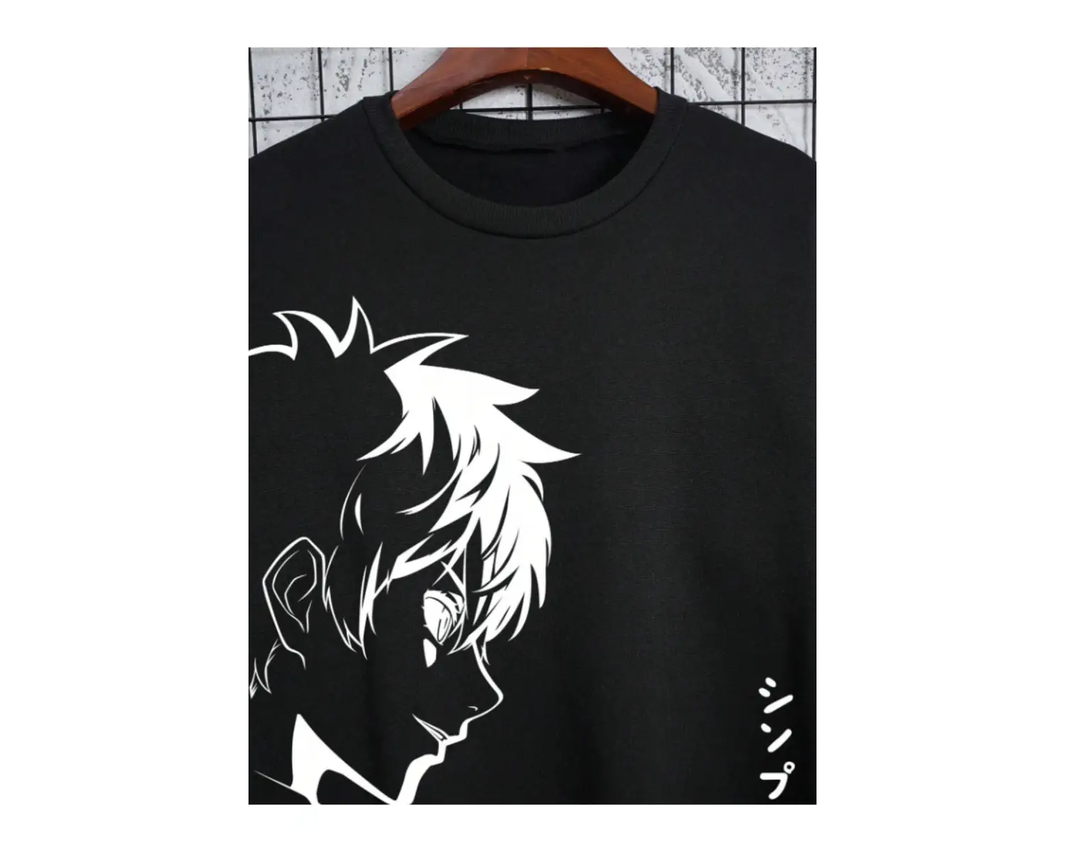 Unisex Kadın/Erkek Siyah Anime Yaşam Oversize Bisiklet Yaka Pamuklu Sweatshirt