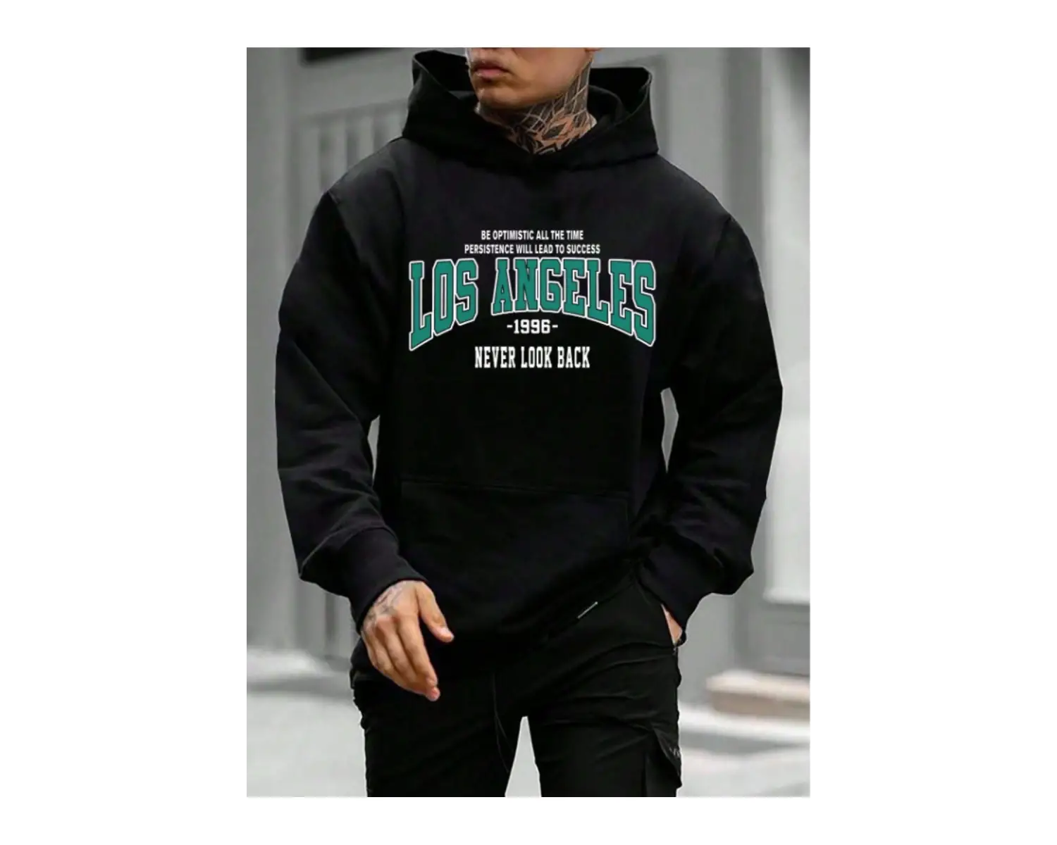 Unisex Kadın/Erkek Siyah Los Angeles 1996 Baskılı Oversize Kapüşonlu Sweatshirt