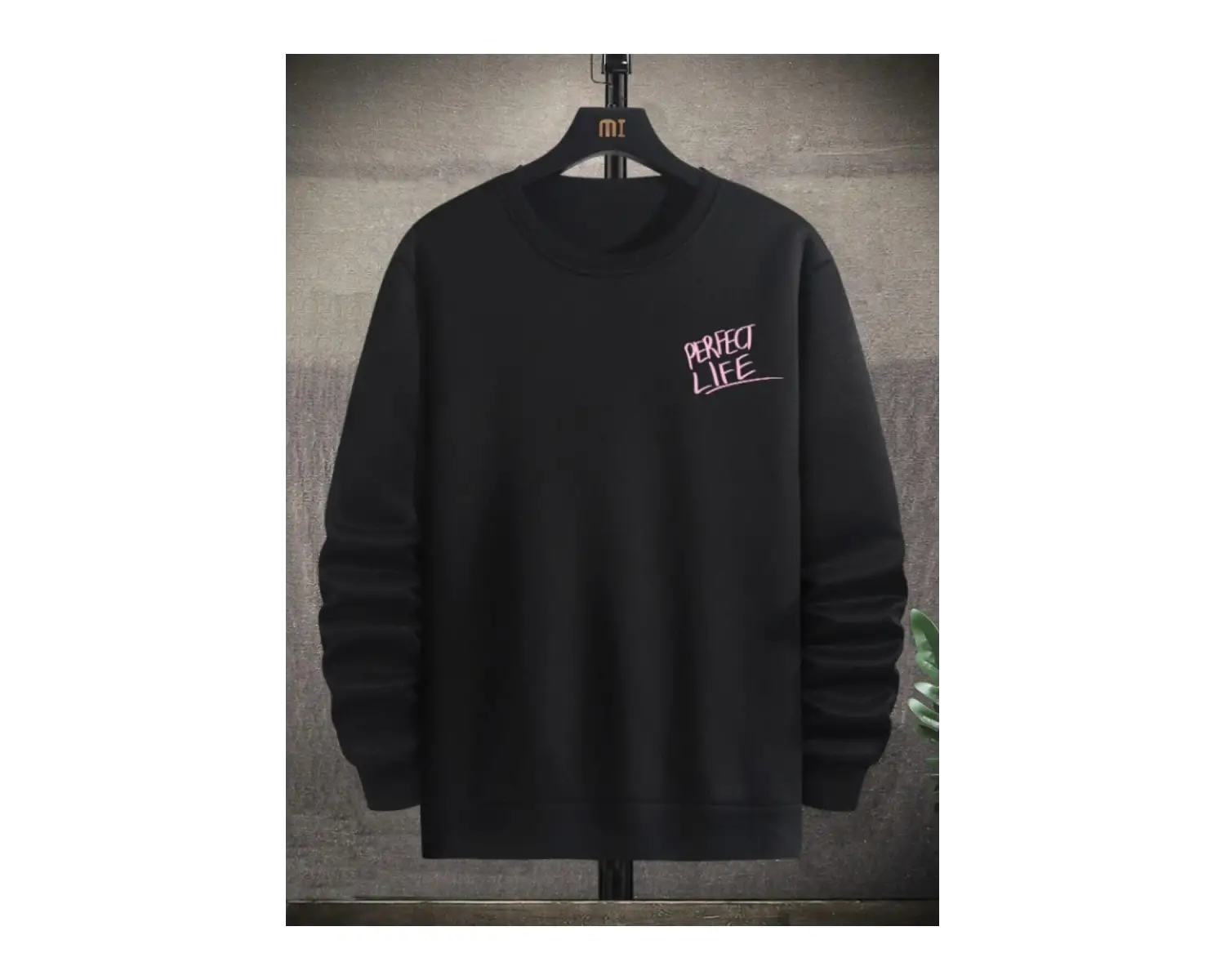 Unisex Kadın/Erkek Siyah Perfect Life Oversize Bisiklet Yaka Pamuklu Sweatshirt