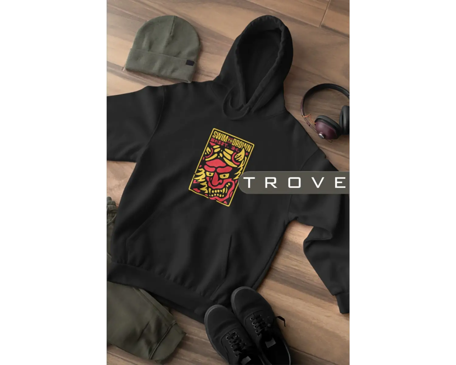 Unısex Kadın Erkek Swım To Drown Siyah Kapüşonlu Hoodie %100 Pamuk Tasarım Sweatshirt