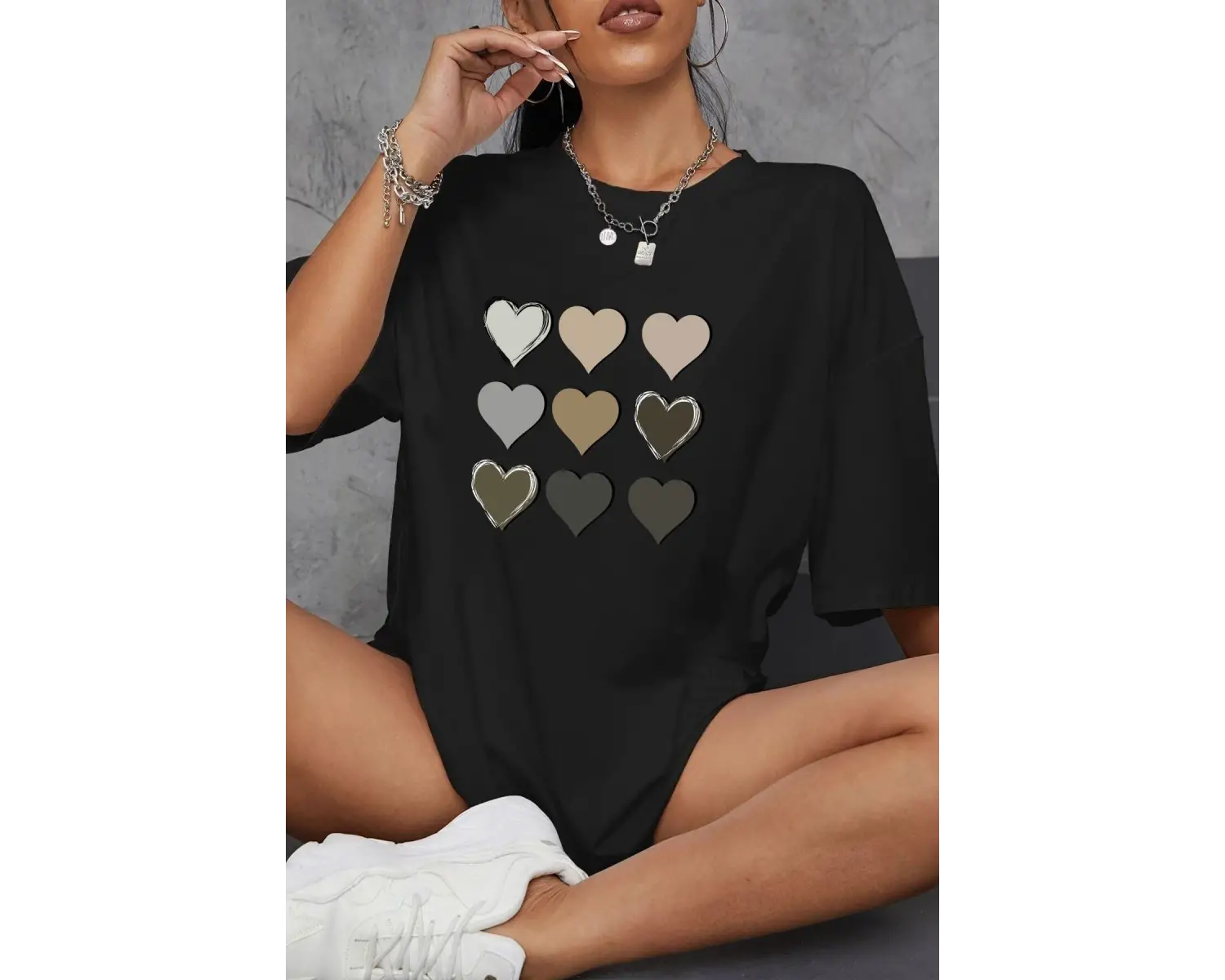 Unisex Kalp Baskılı T-shirt