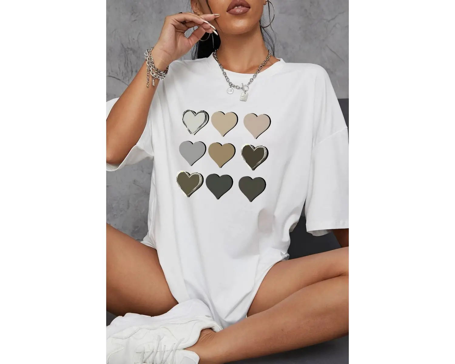 Unisex Kalp Baskılı T-shirt