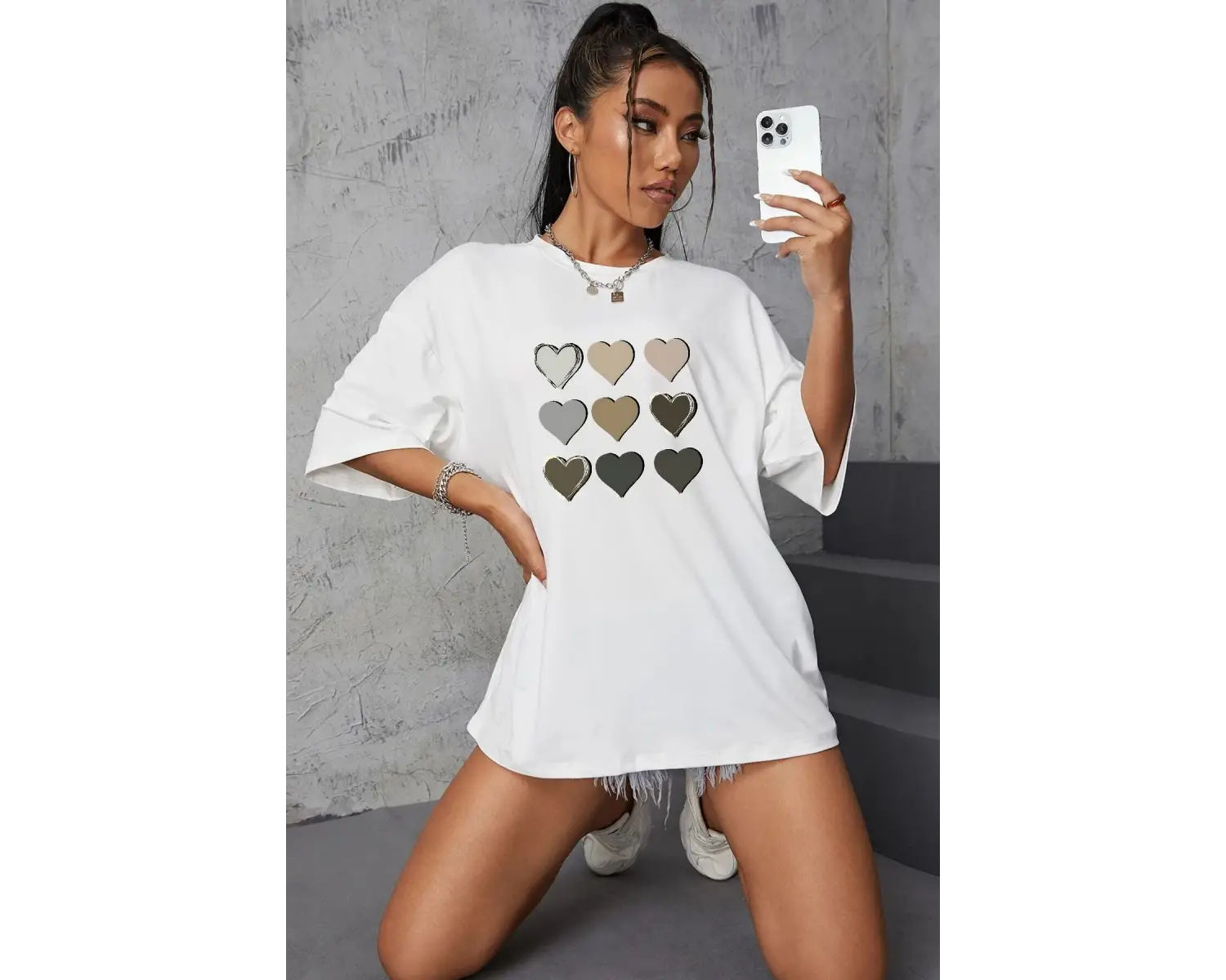 Unisex Kalp Baskılı T-shirt