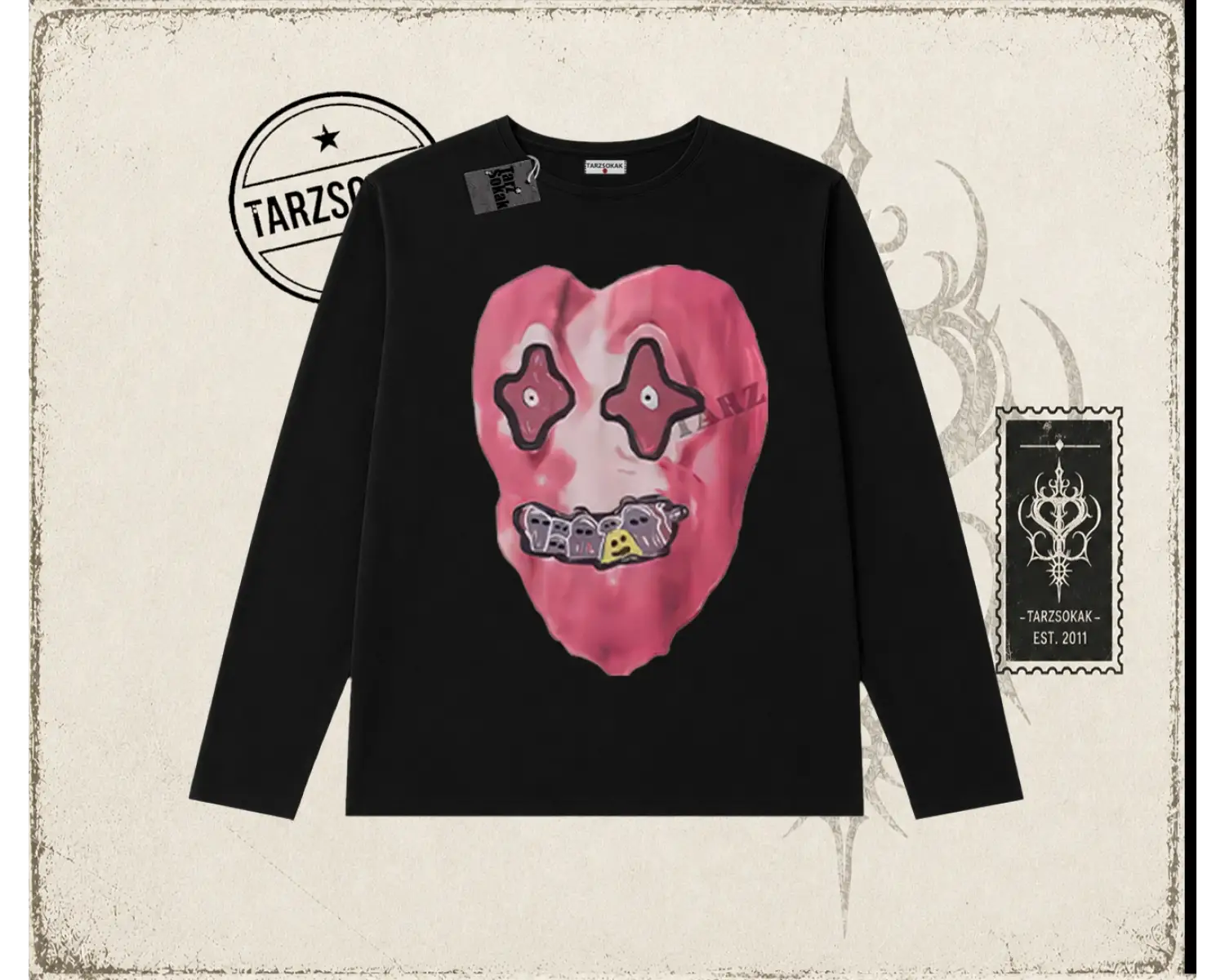 Unisex Kalp Biskilet Yaka  Long Sleeve Beyaz