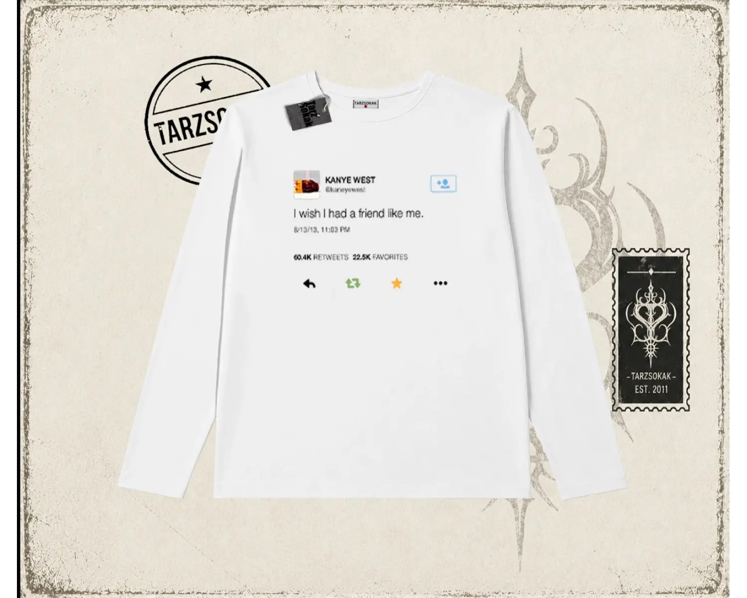 Unisex Kanye Tweet Biskilet Yaka  Long Sleeve Beyaz