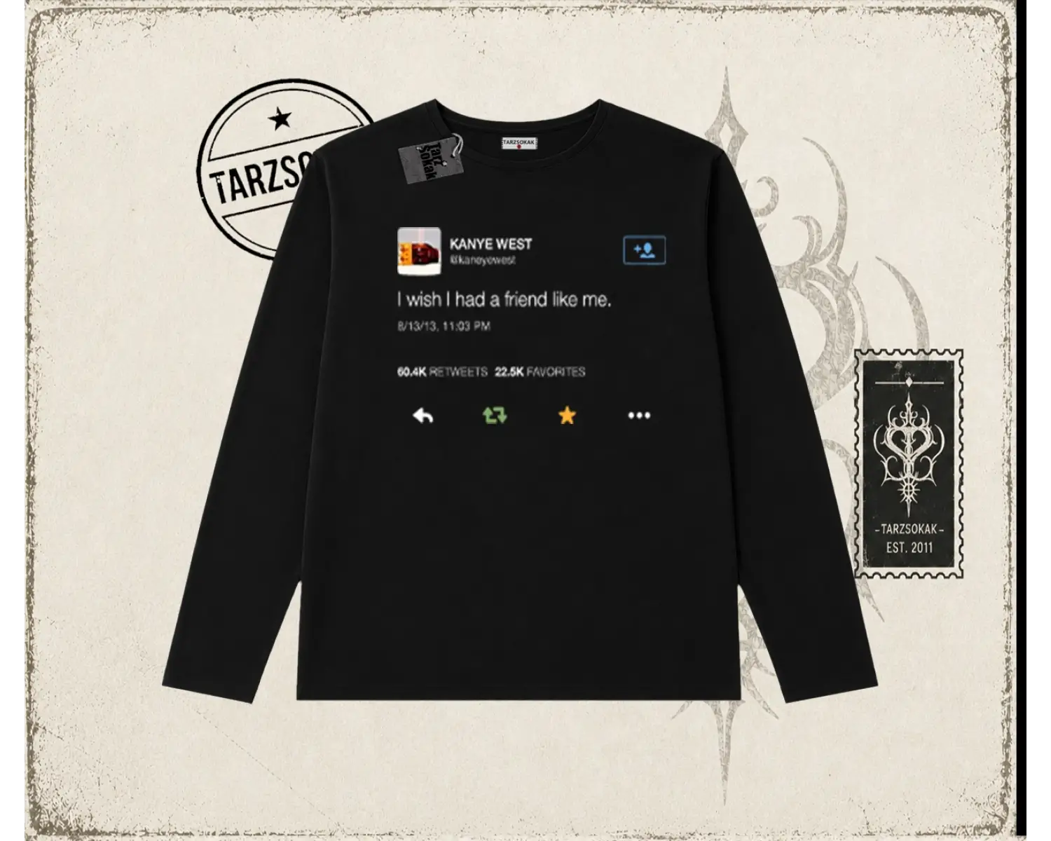 Unisex Kanye Tweet Biskilet Yaka  Long Sleeve Beyaz