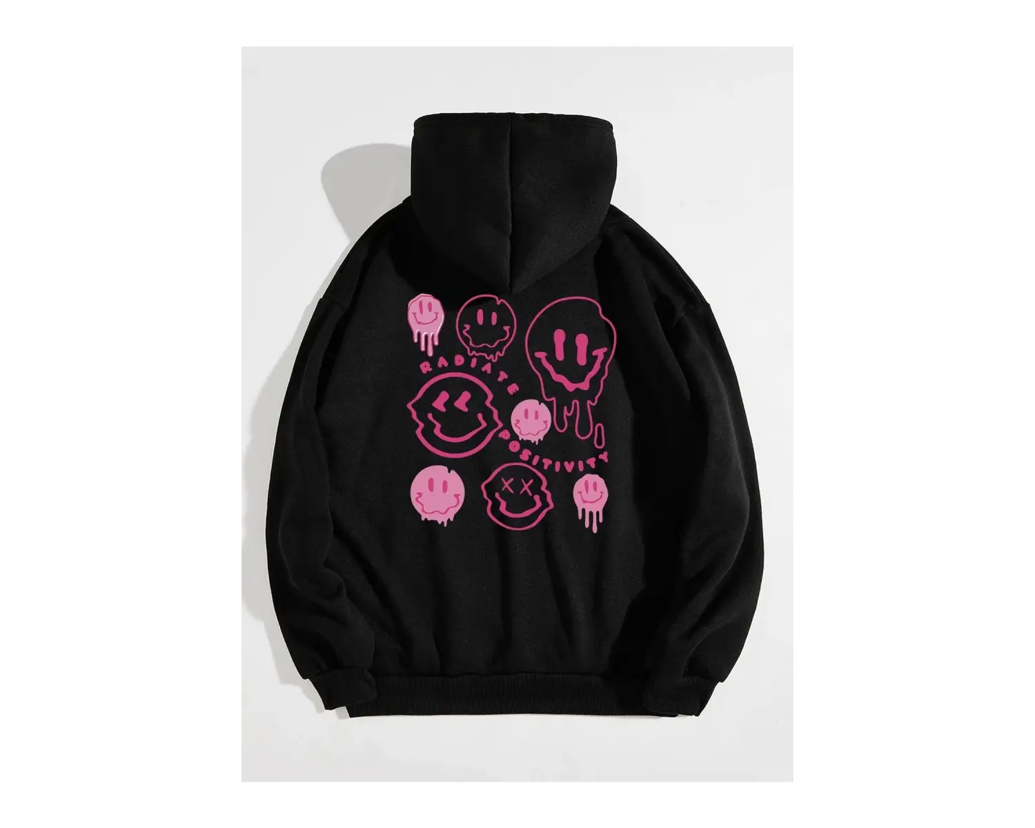 Unisex Kapüşonlu Radiate Baskılı Oversize Kapüşonlu Sweatshirt Siyah