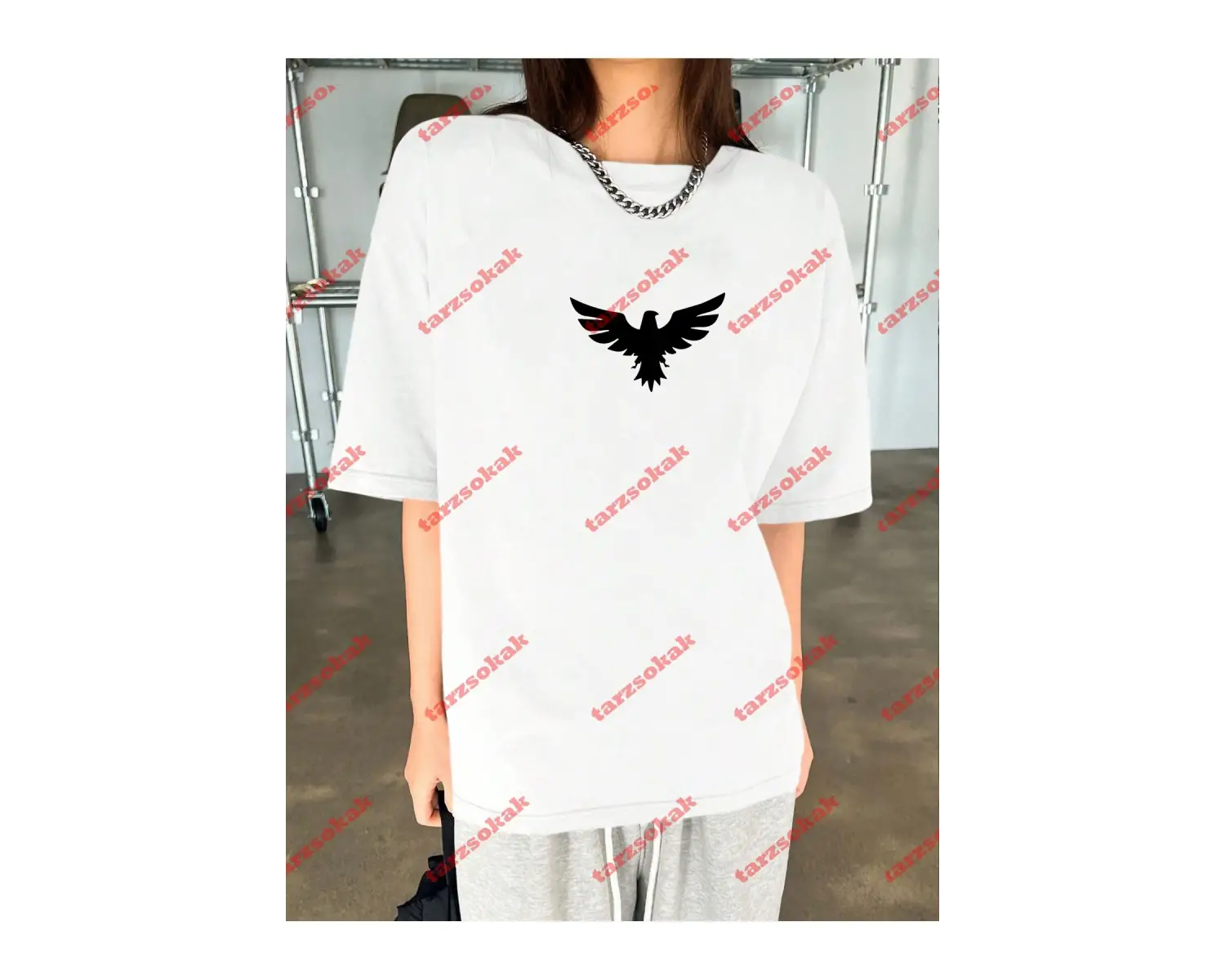 Unisex Kartal Baskılı Tshirt Beyaz