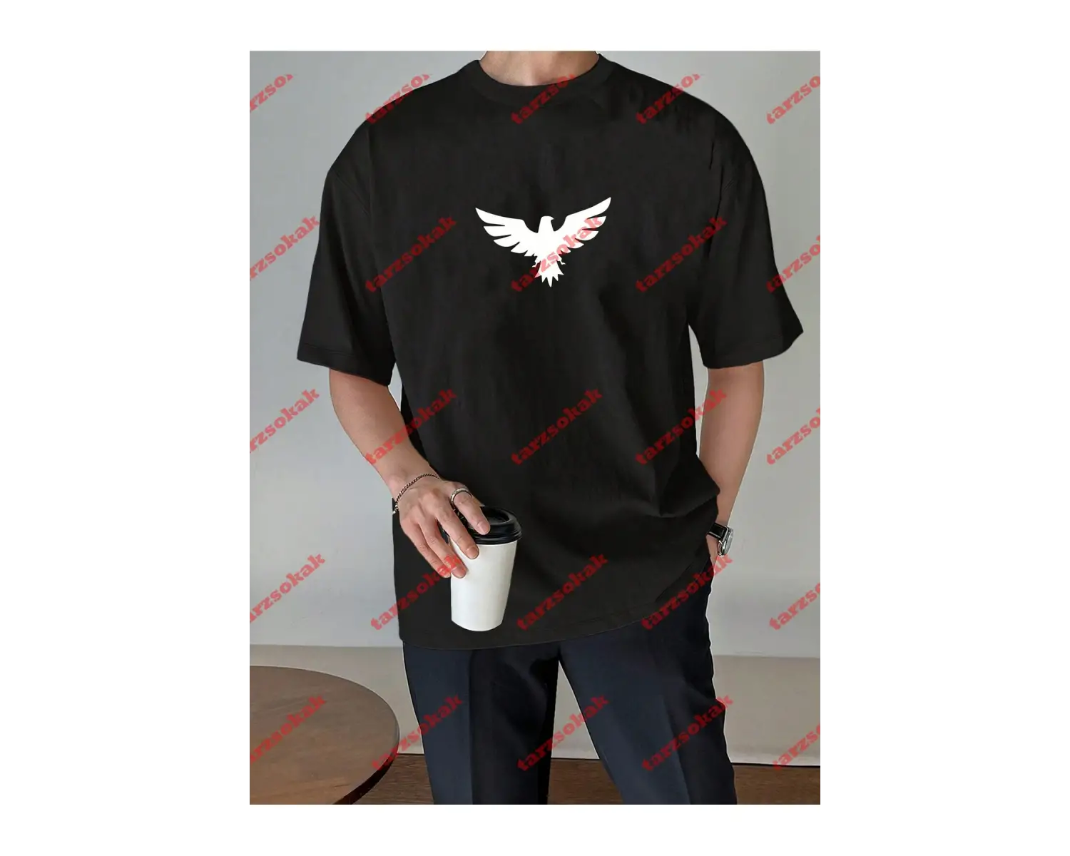 Unisex Kartal Baskılı Tshirt Siyah