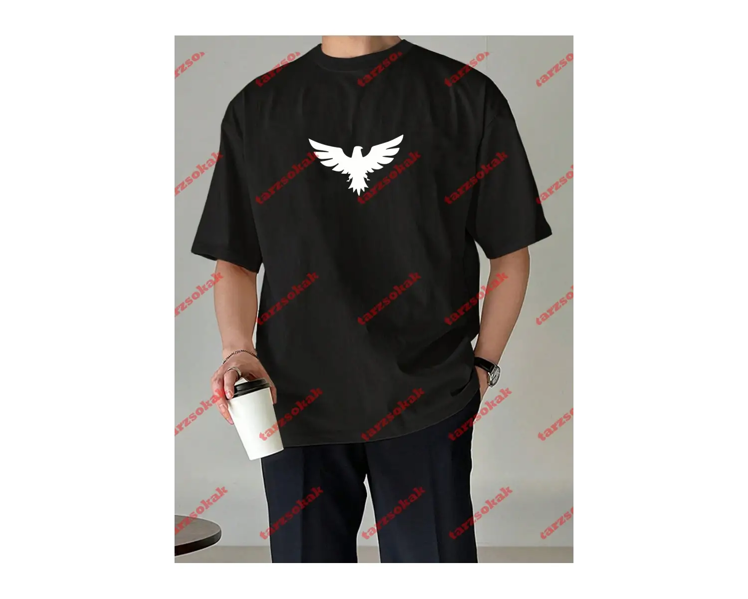 Unisex Kartal Baskılı Tshirt Siyah