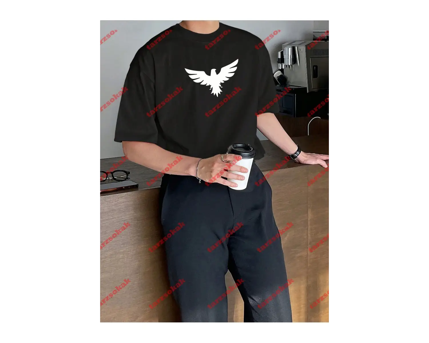 Unisex Kartal Baskılı Tshirt Siyah