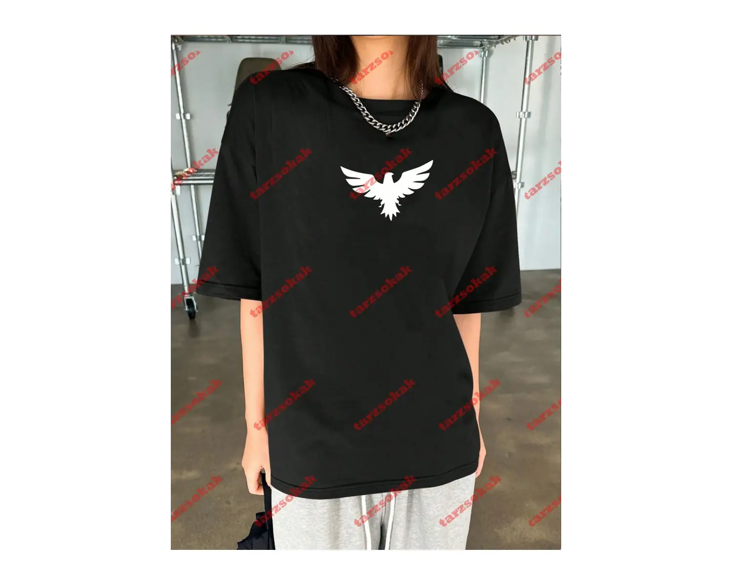 Unisex Kartal Baskılı Tshirt Siyah
