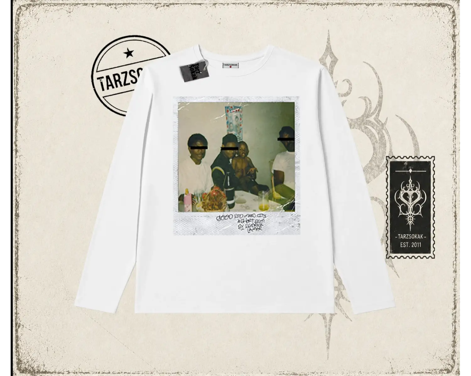 Unisex Kendrick Lamar M.a.a.d City Biskilet Yaka  Long Sleeve Beyaz