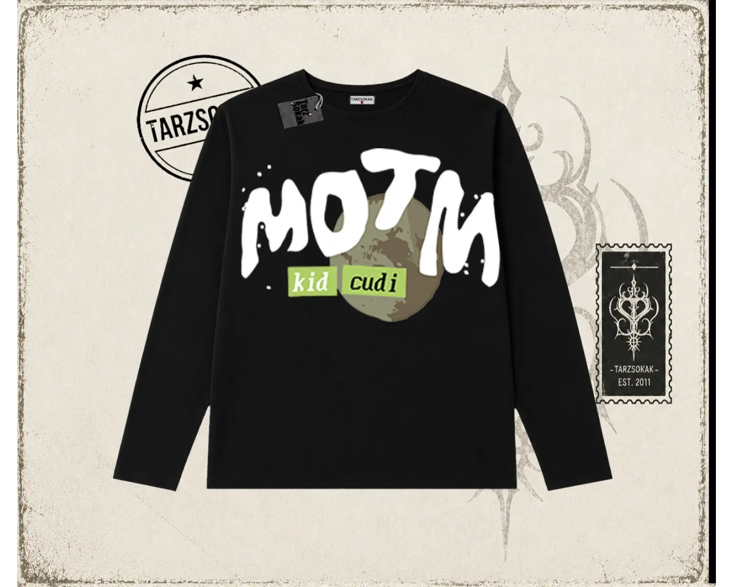 Unisex Kid Cudi Man Of The Moon Biskilet Yaka  Long Sleeve Beyaz