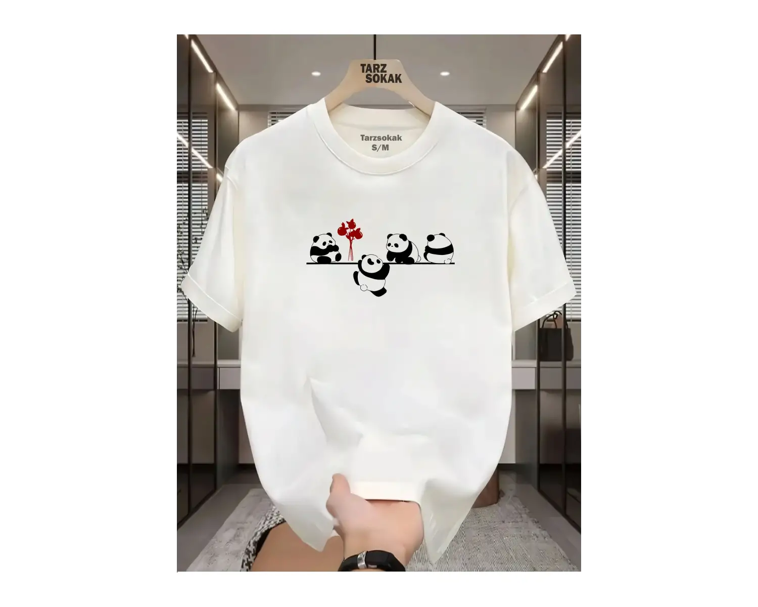 UNİSEX Kod 1 Panda Minimalis Baskı T-shirt