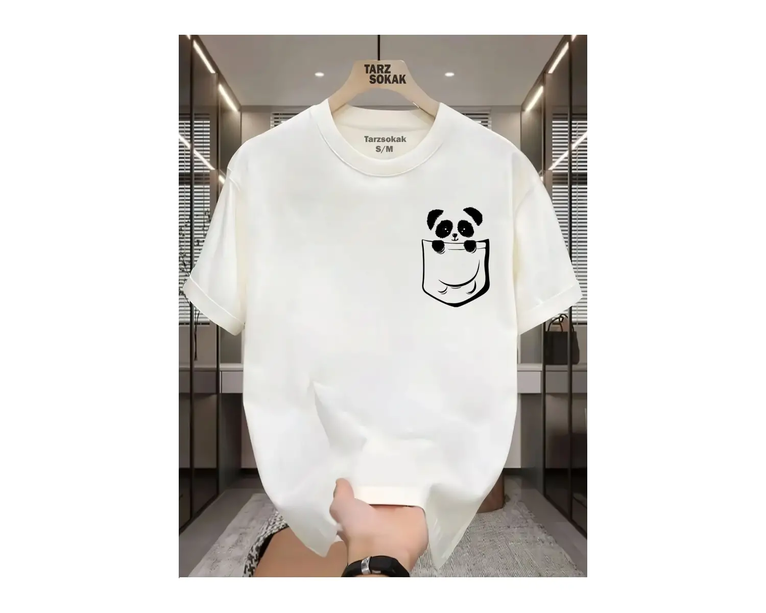 UNİSEX Kod 1 Panda Minimalis Baskı T-shirt