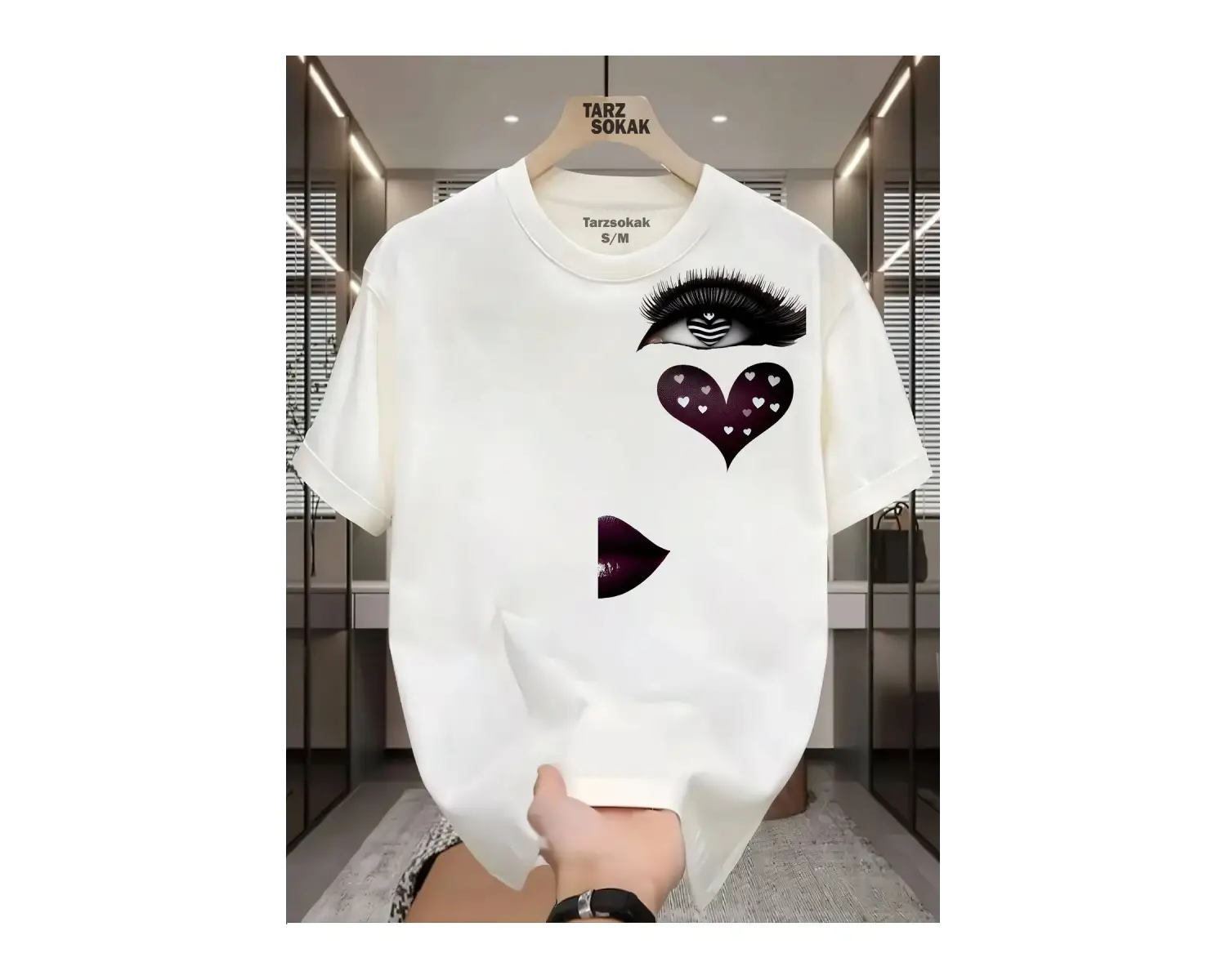 UNİSEX Kod 10 Eyelash Desen T-shirt