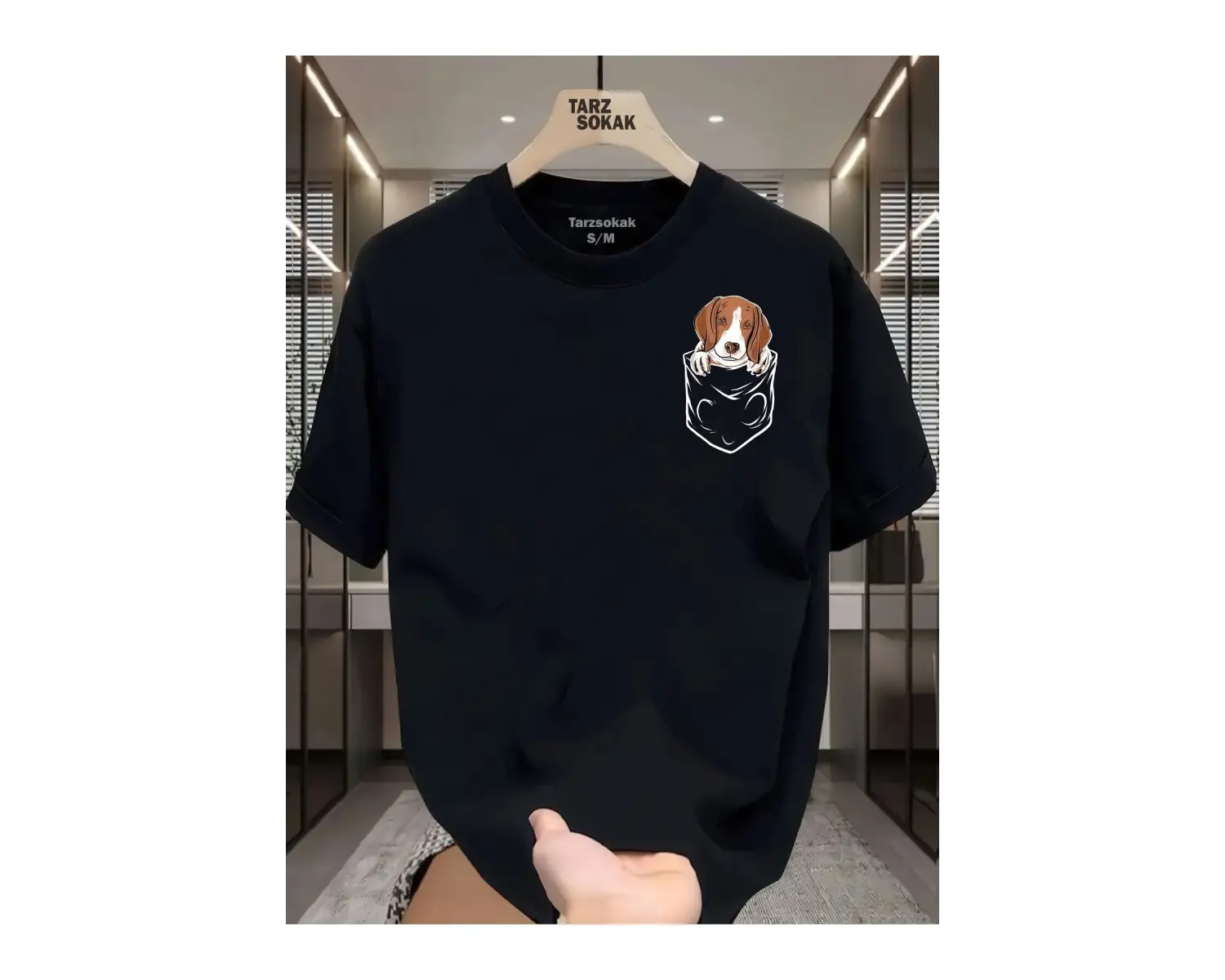 UNİSEX Kod 2 Köpek Minimalis Baskı T-shirt