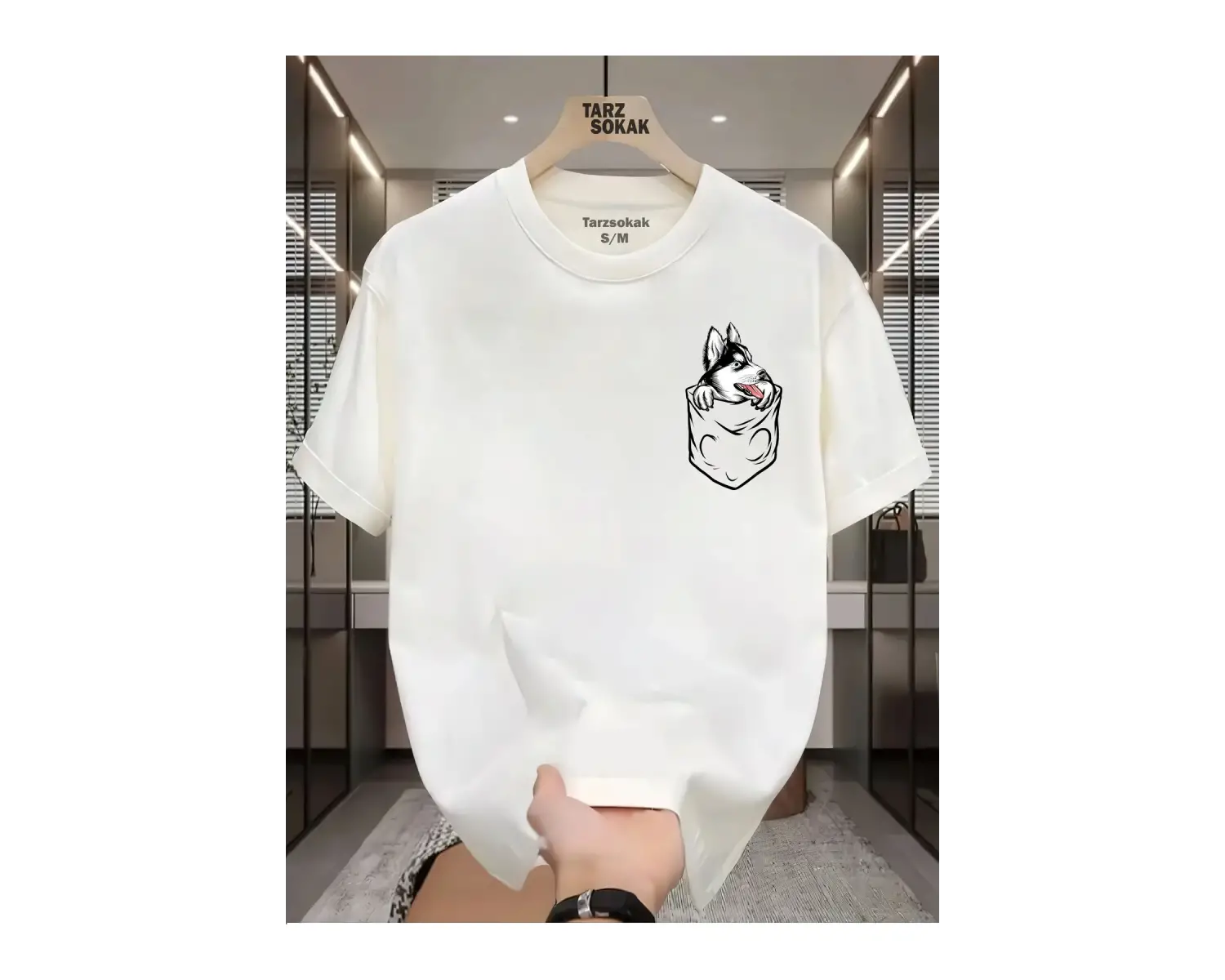 UNİSEX Kod 4 Köpek Minimalis Baskı T-shirt