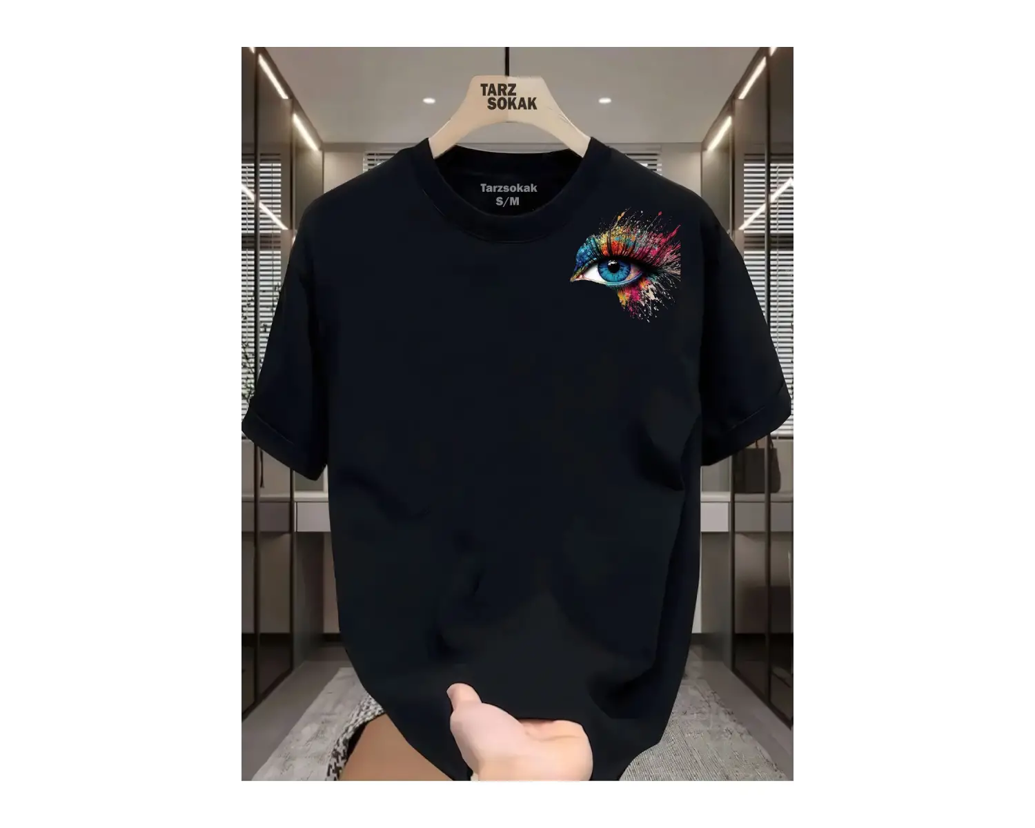 UNİSEX Kod 9 Eyelash Desen T-shirt