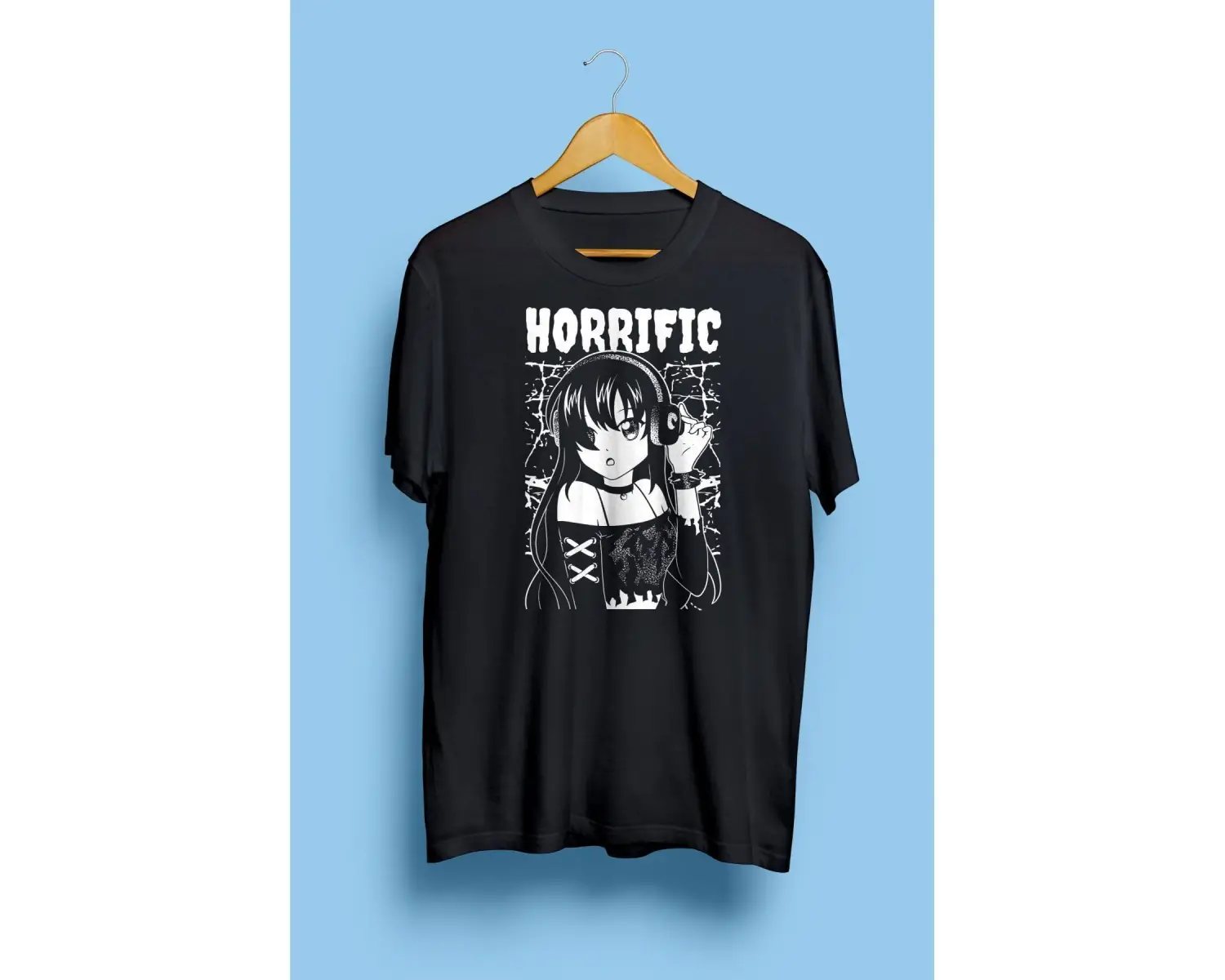 Unisex Kulaklık Muzik Genç Kız Çocuk Siyah Beyaz Tasarım Baskılı Tişört