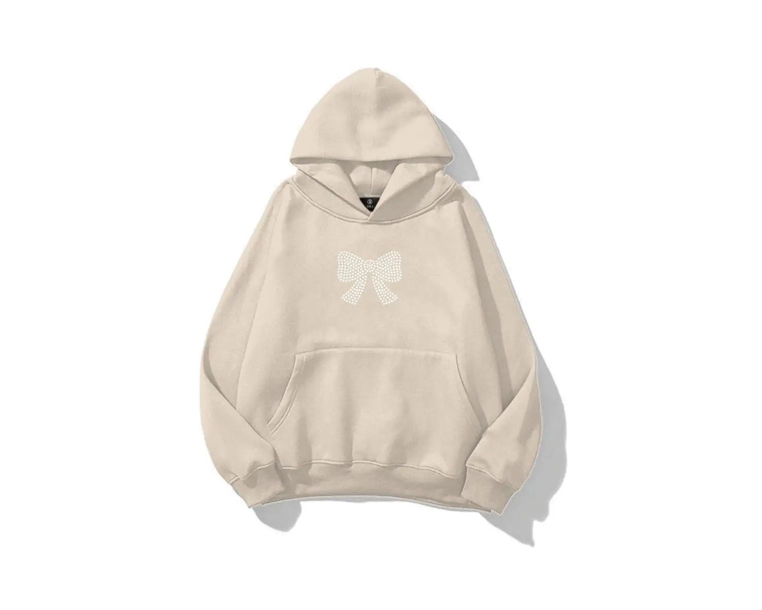 Unisex Kurdele Taş Baskılı Sweatshirt Beyaz