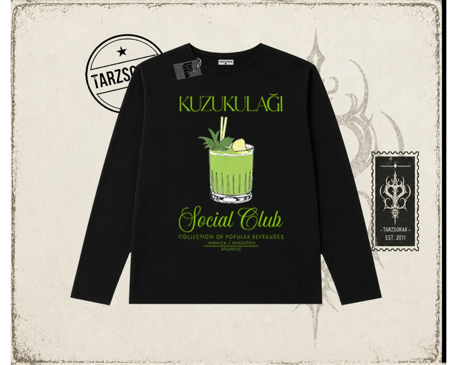 Unisex Kuzu Kulağı Biskilet Yaka  Long Sleeve Beyaz