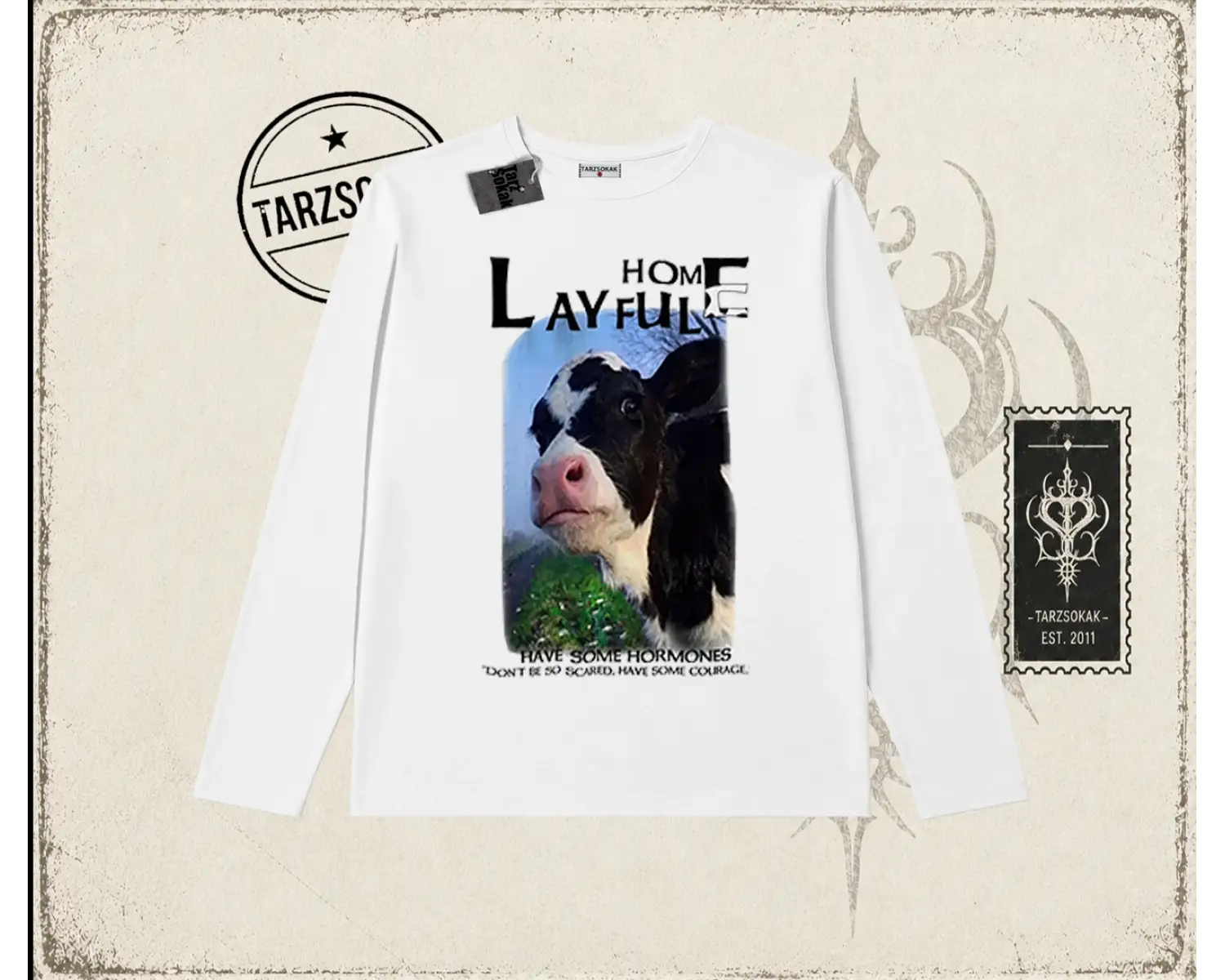Unisex Layful Biskilet Yaka  Long Sleeve Beyaz
