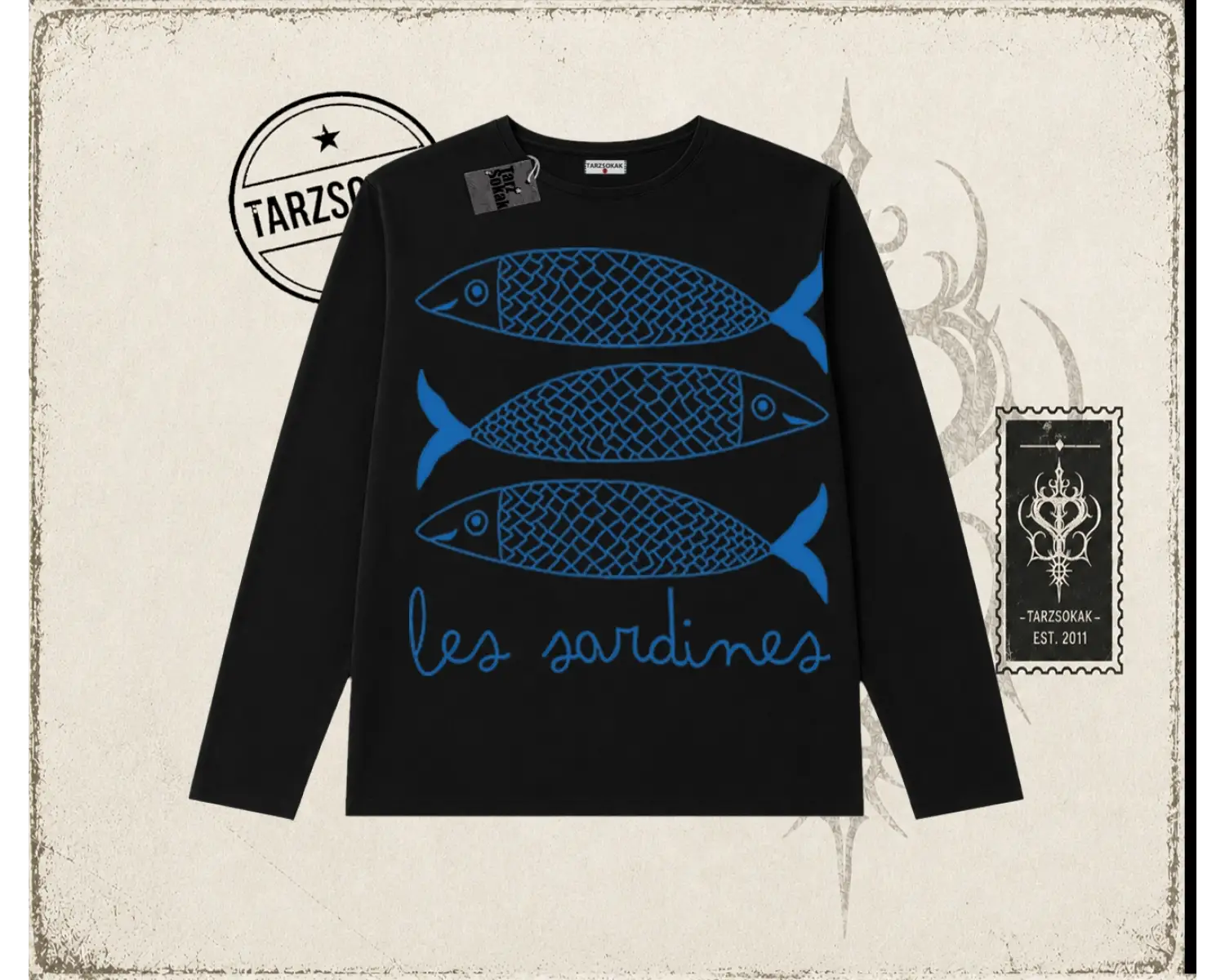 Unisex Les Sardines Biskilet Yaka  Long Sleeve Beyaz