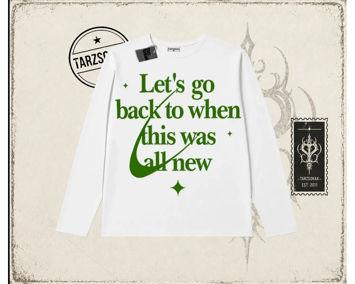 Unisex Lets Go Back Biskilet Yaka  Long Sleeve Beyaz