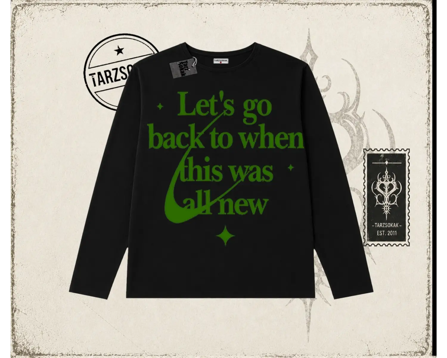 Unisex Lets Go Back Biskilet Yaka  Long Sleeve Beyaz