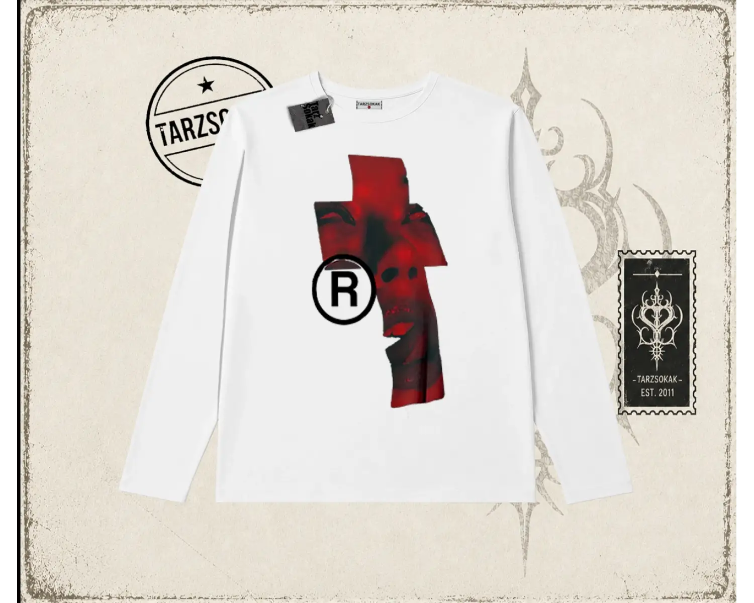 Unisex Lip R Biskilet Yaka  Long Sleeve Beyaz