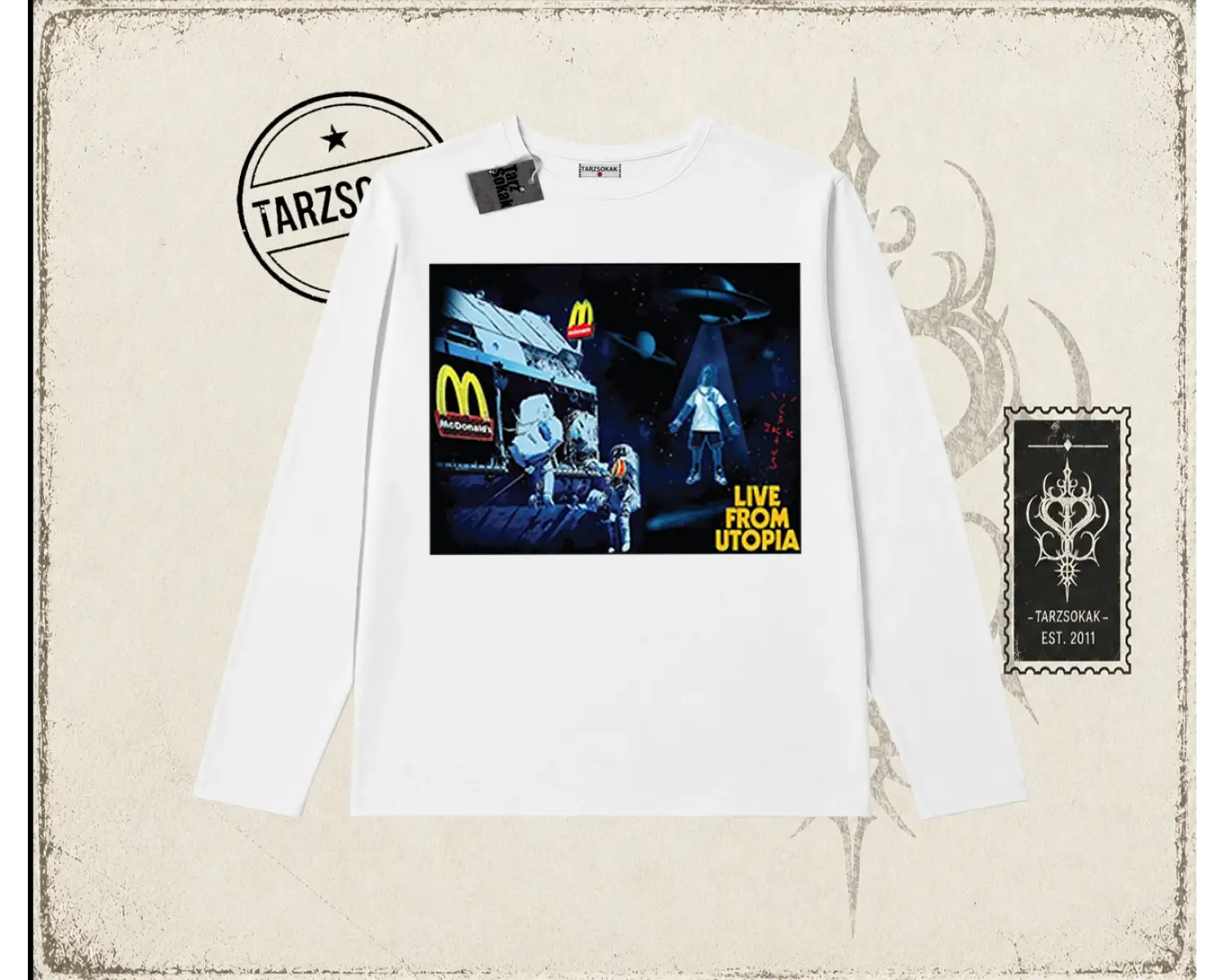 Unisex Live From Utopia Travis Scott Biskilet Yaka  Long Sleeve Beyaz