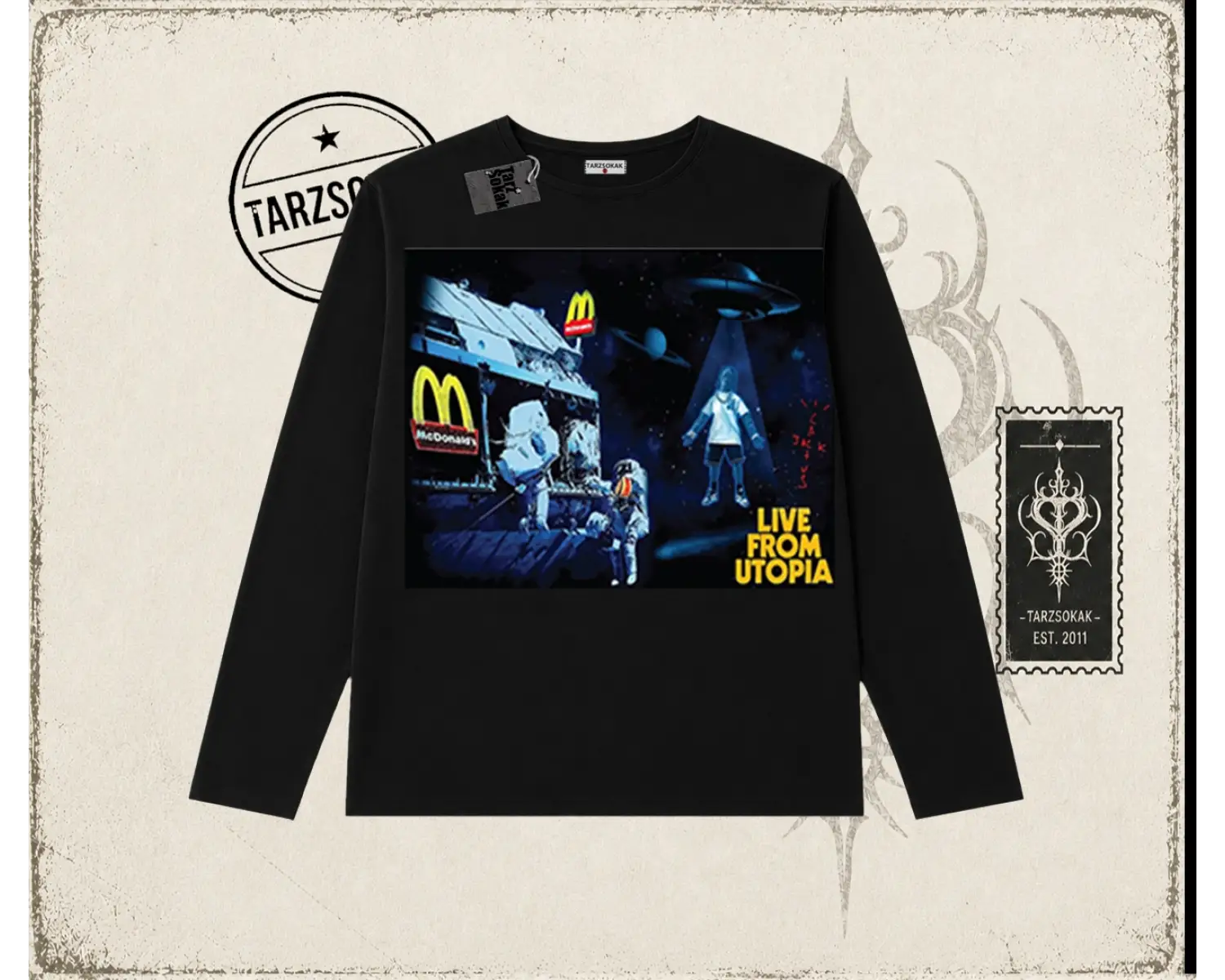 Unisex Live From Utopia Travis Scott Biskilet Yaka  Long Sleeve Beyaz