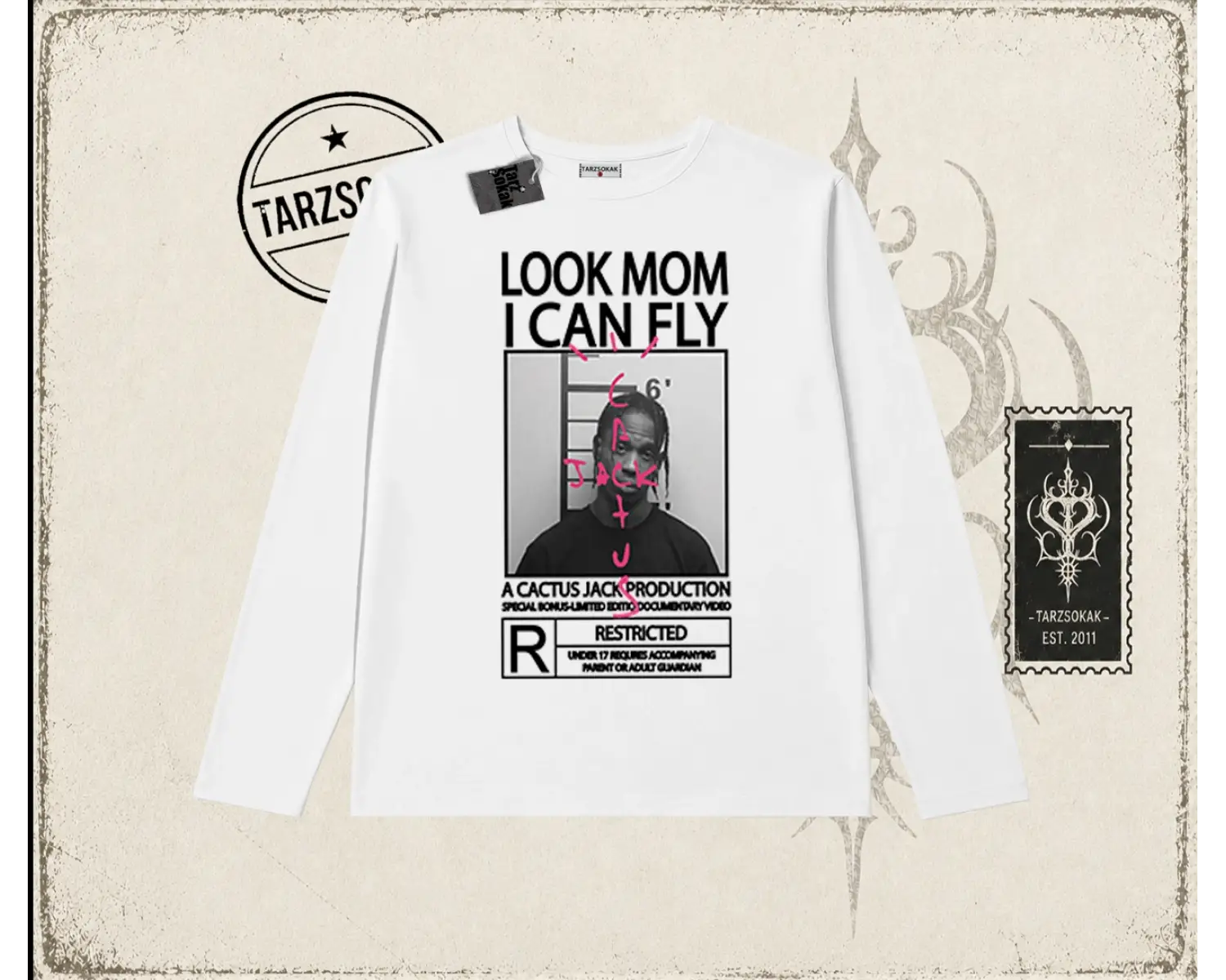 Unisex Look Mom I Can Fly Biskilet Yaka  Long Sleeve Beyaz