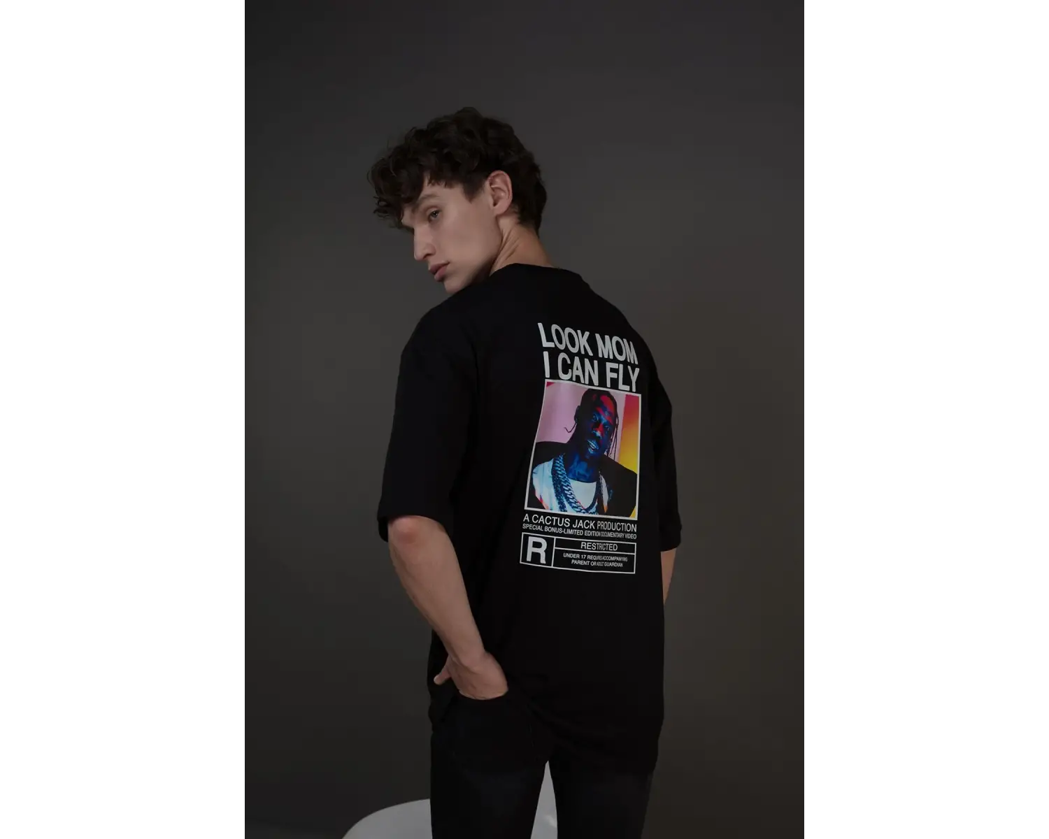 Unisex Look Mom I Can Fly Renkli Siyah Tshirt