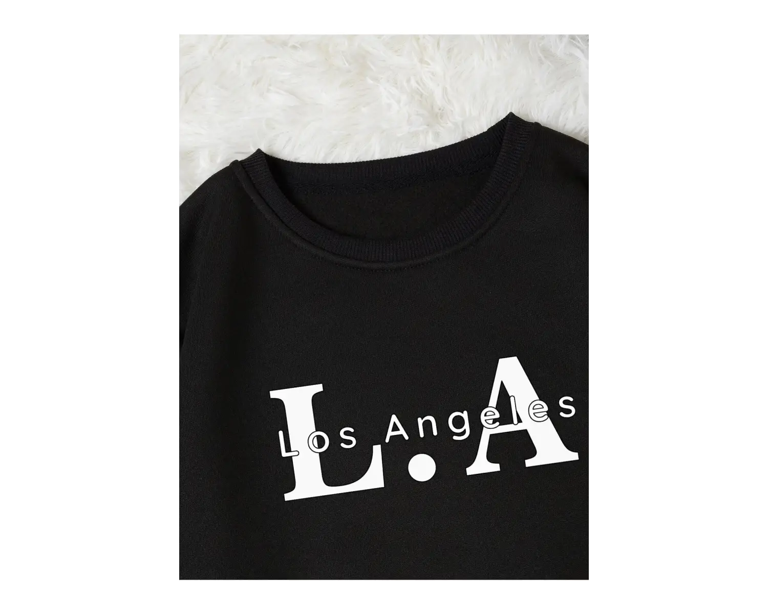Unisex Los Angeles Baskılı Oversize Bisiklet Yaka Sweatshirt Siyah