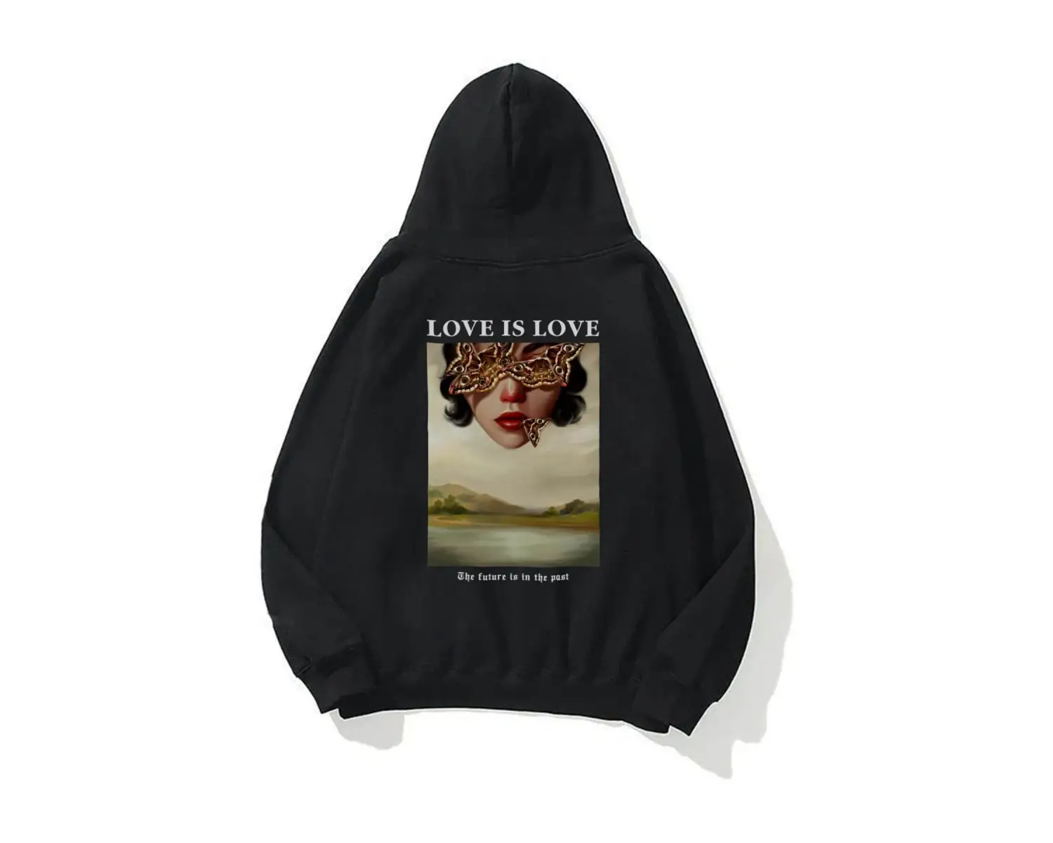 Unisex Love Is Love Sweatshirt Hoodie Siyah