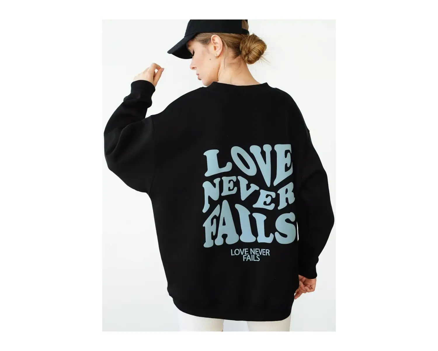Unisex Love Never Fails Bisiklet Yaka Sweatshirt Siyah