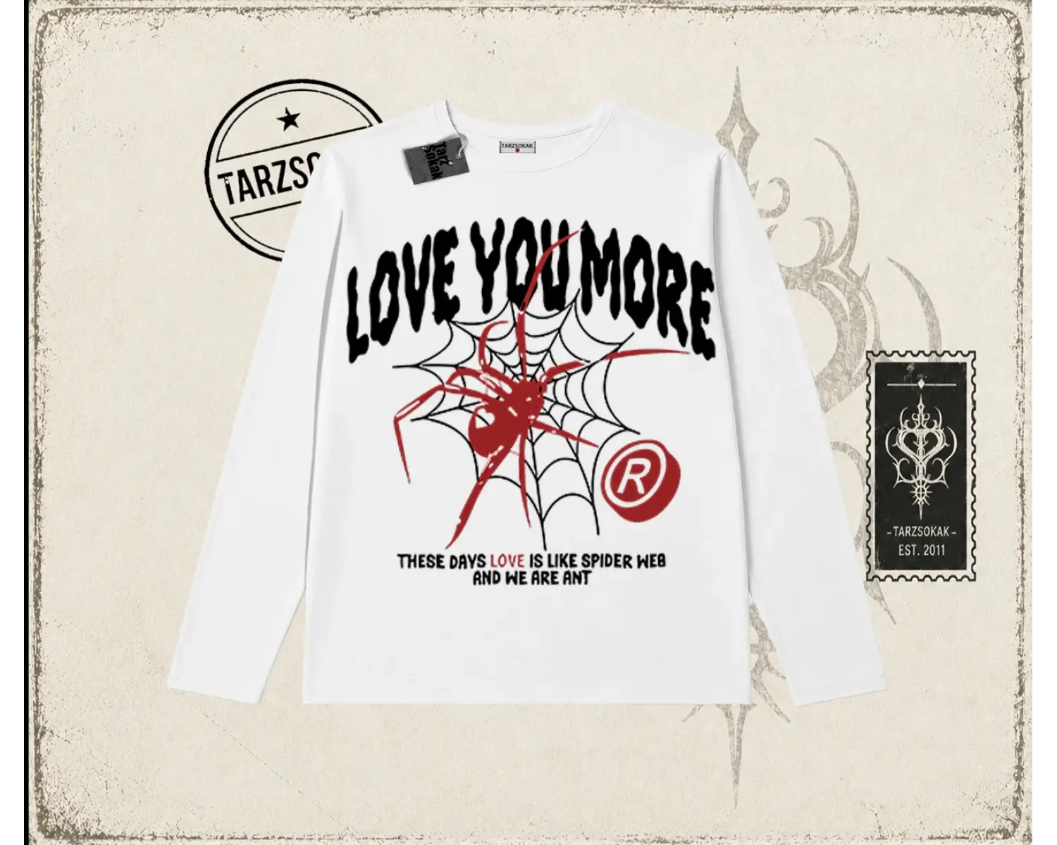 Unisex Love You More Biskilet Yaka  Long Sleeve Beyaz
