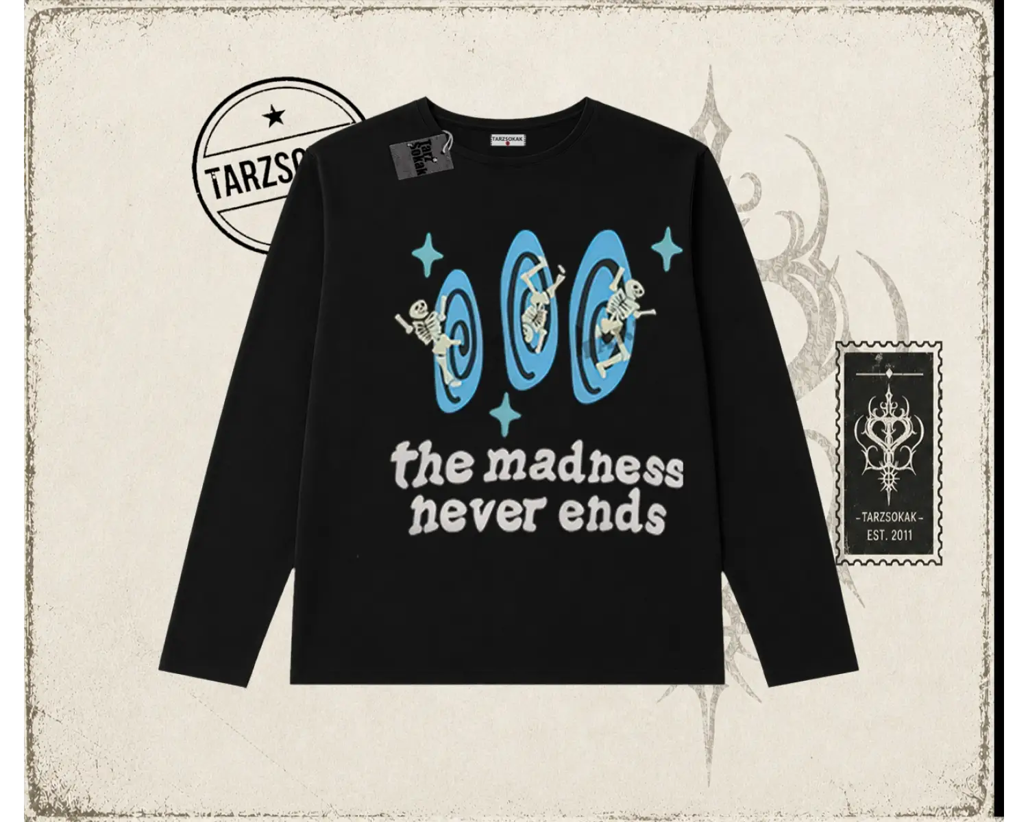 Unisex Madness Never Ends Biskilet Yaka  Long Sleeve Beyaz