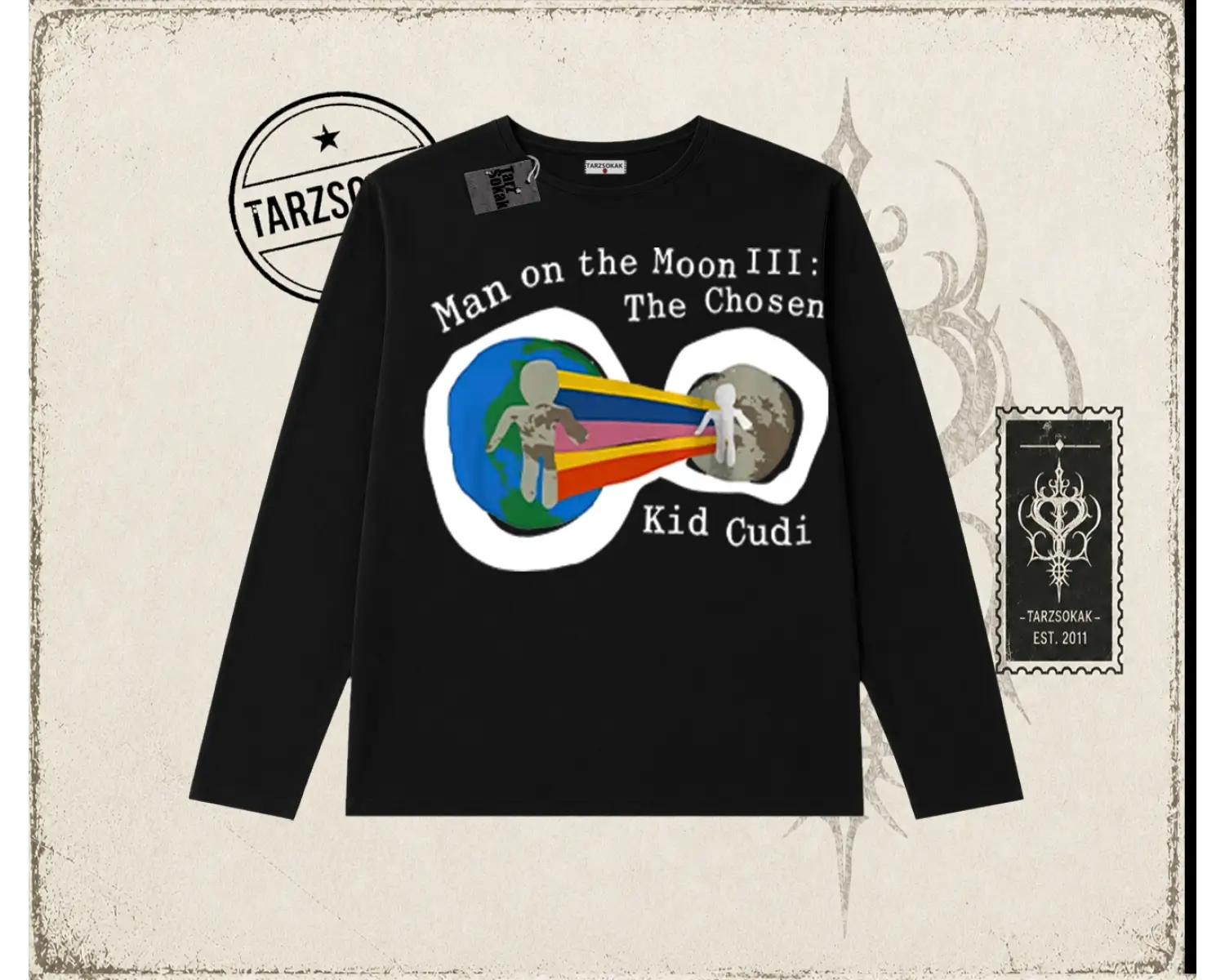 Unisex Man On The Moon 3 Kid Cudi Biskilet Yaka  Long Sleeve Beyaz