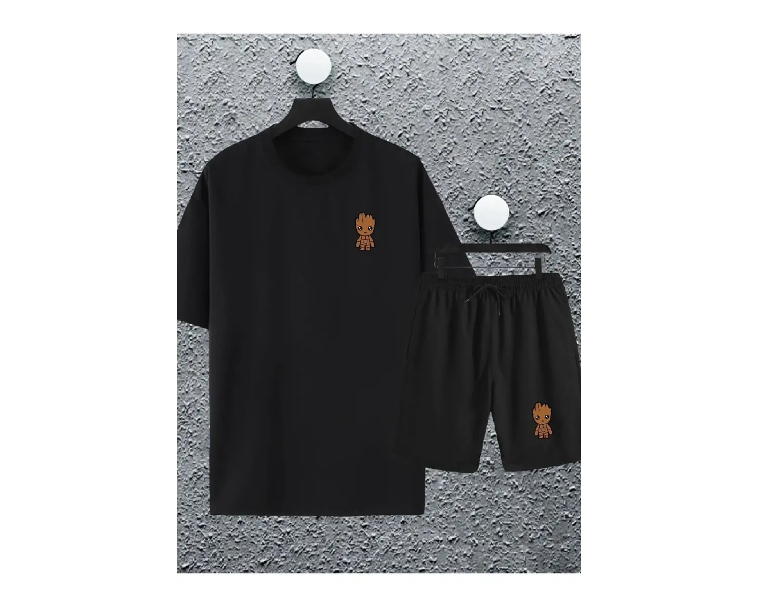 Unisex Marvel Groot Baskılı Oversize Tshirt Ve Şort Eşofman Takımı