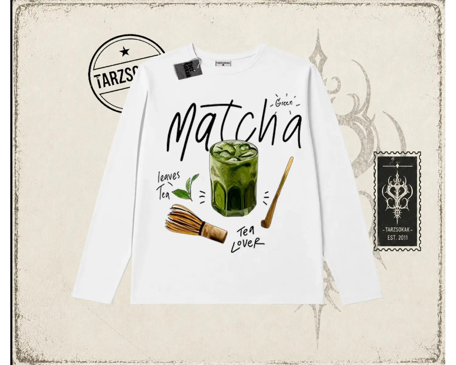 Unisex Matcha Biskilet Yaka  Long Sleeve Beyaz