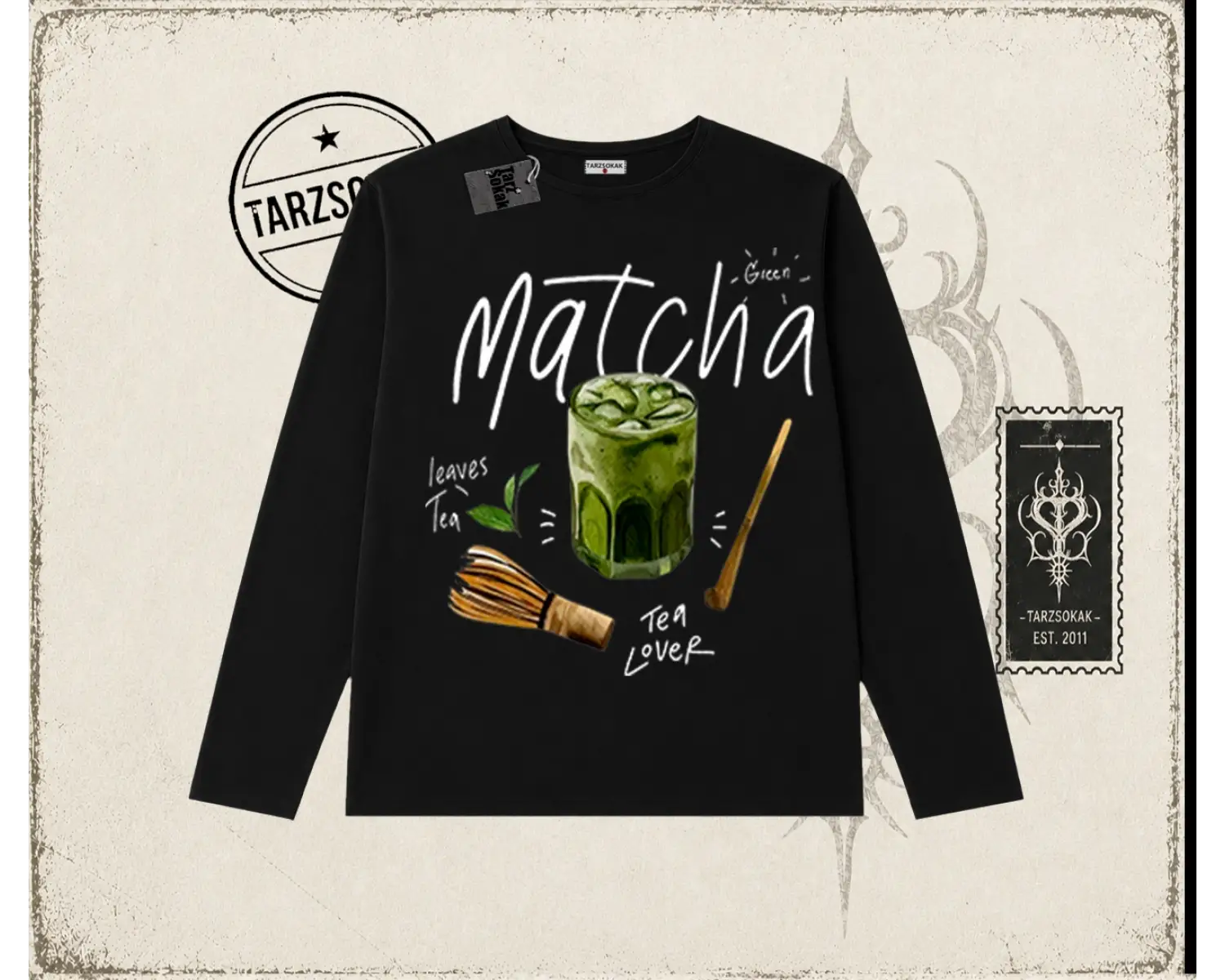 Unisex Matcha Biskilet Yaka  Long Sleeve Beyaz