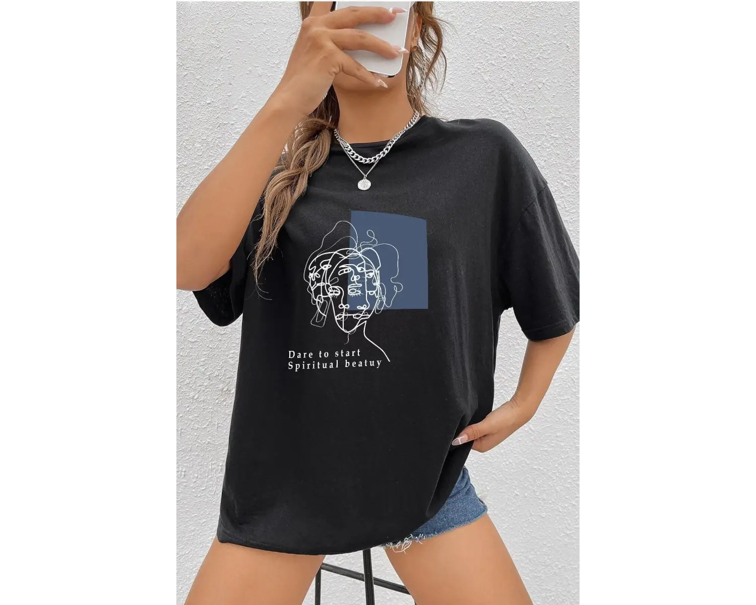 Unisex Minimal Line Drawing Baskılı T-shirt