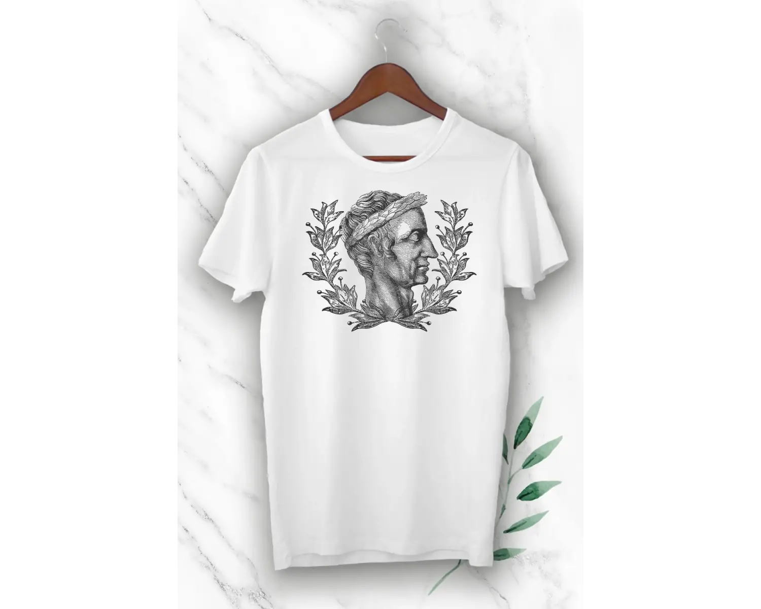 Unısex Mitoloji Jül Sezar Baskılı Beyaz Tişört